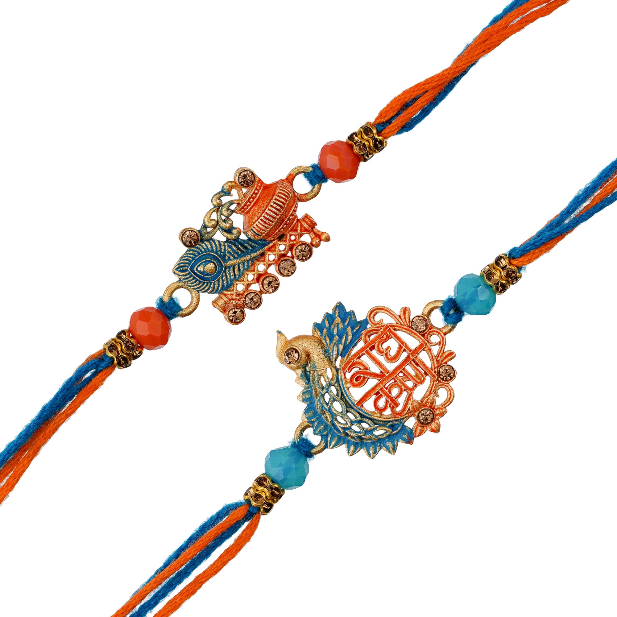 Blue & Orange Pack of 2 Religious Rakhis and Roli Chawal Pack 2