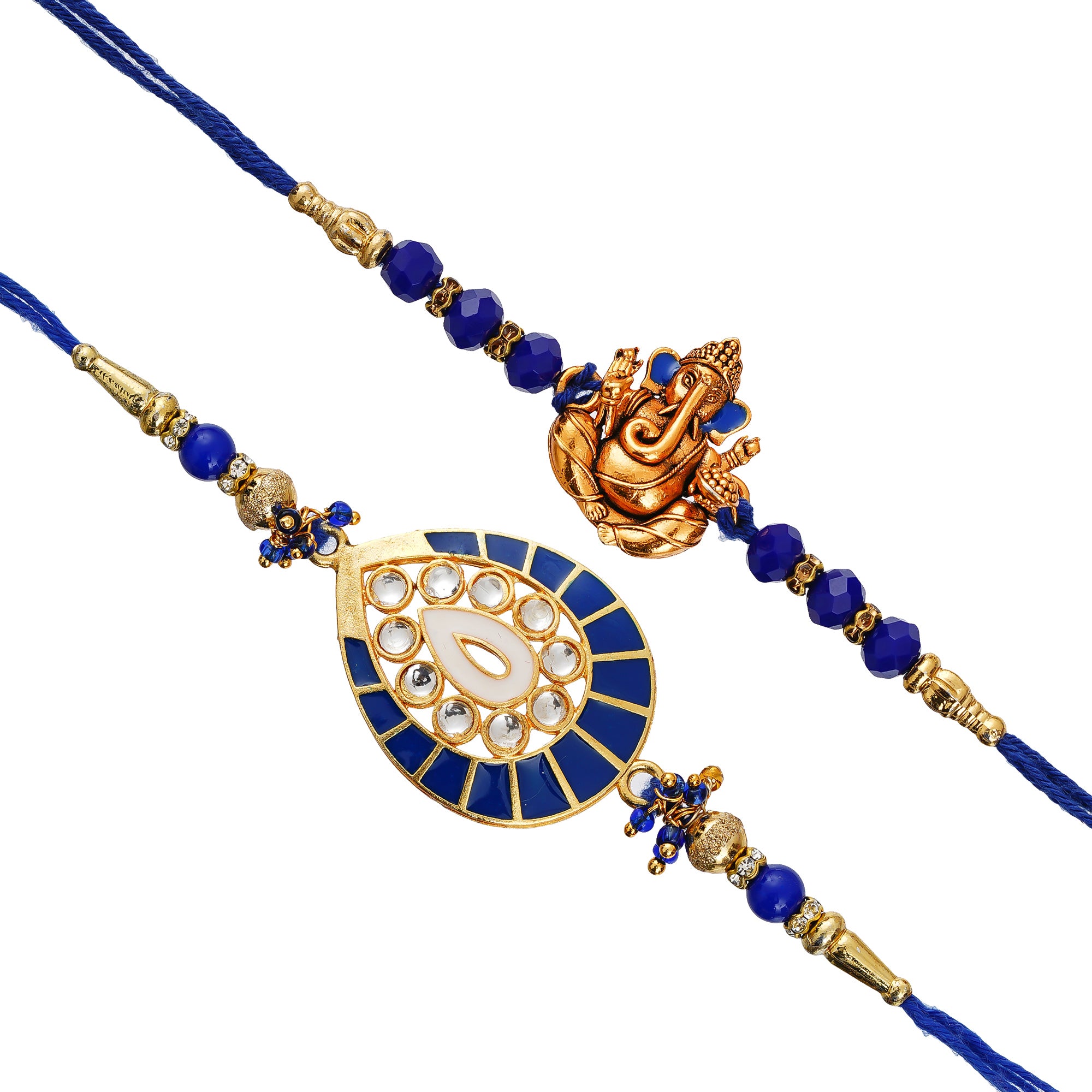 Blue Pack of 2 Designer Rakhis and Roli Chawal Pack 2