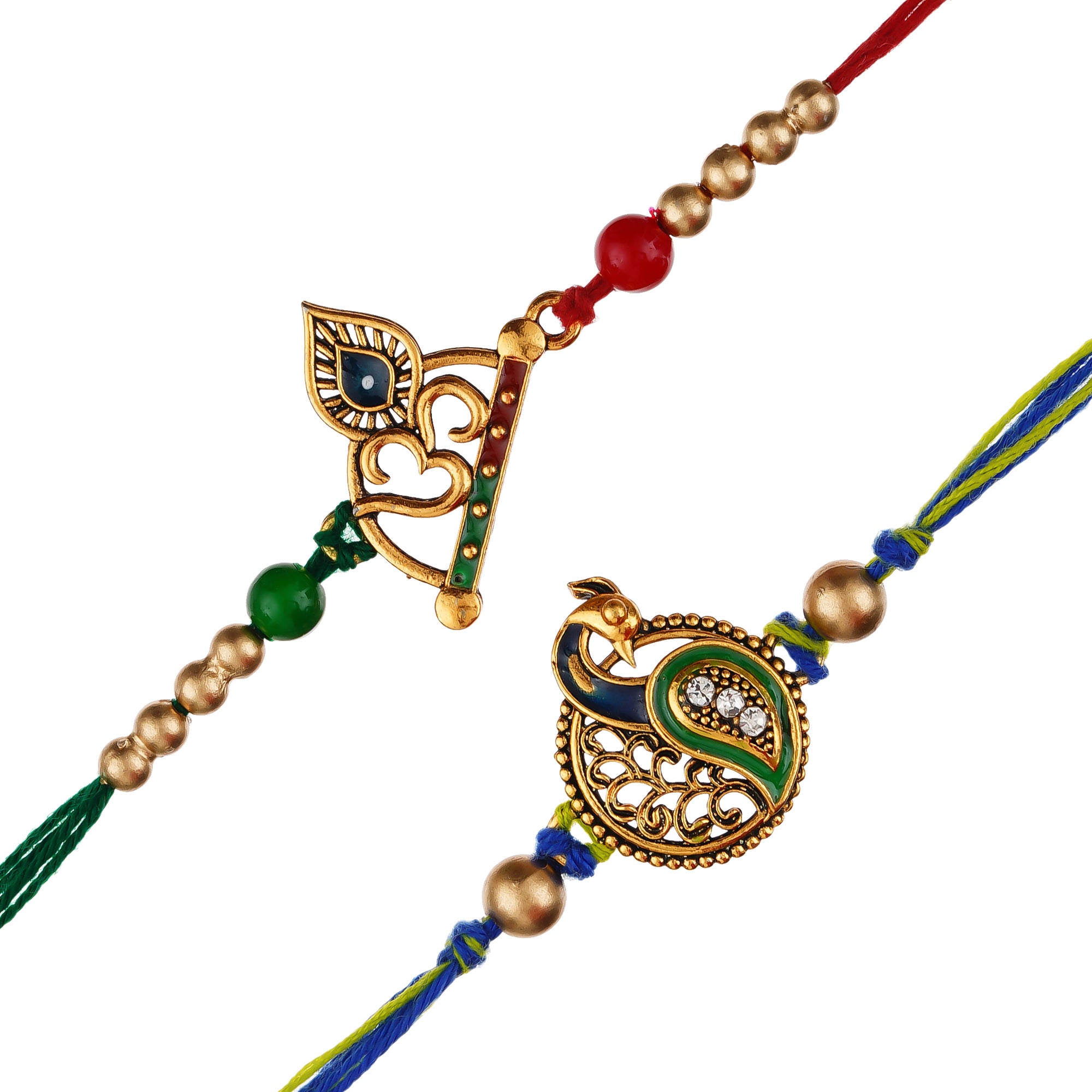 Blue & Green Pack of 2 Designer Rakhis and Roli Chawal Pack 2