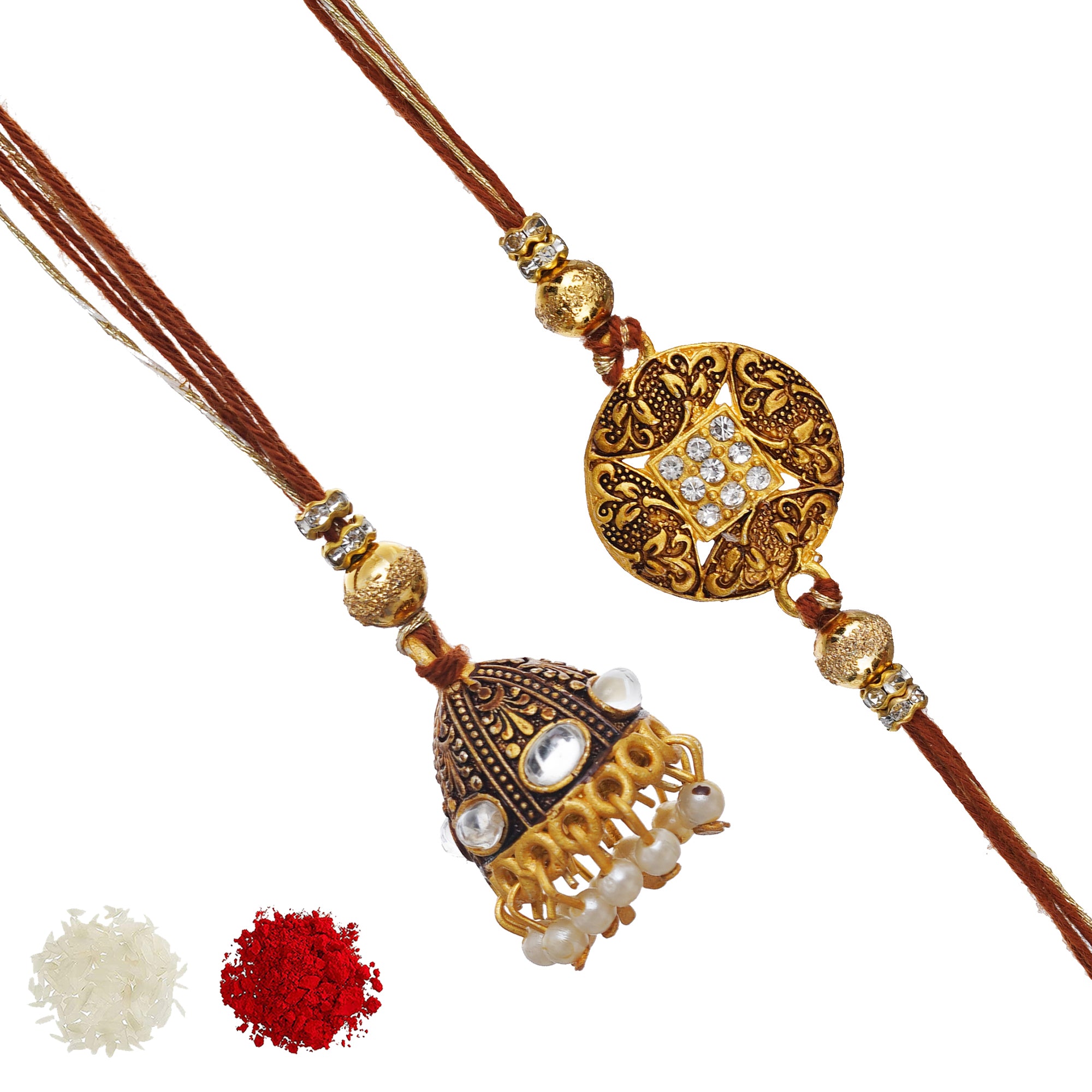 eCraftIndia Brown & Golden Bhaiya Bhabhi Rakhi Set with Roli Chawal Pack 2