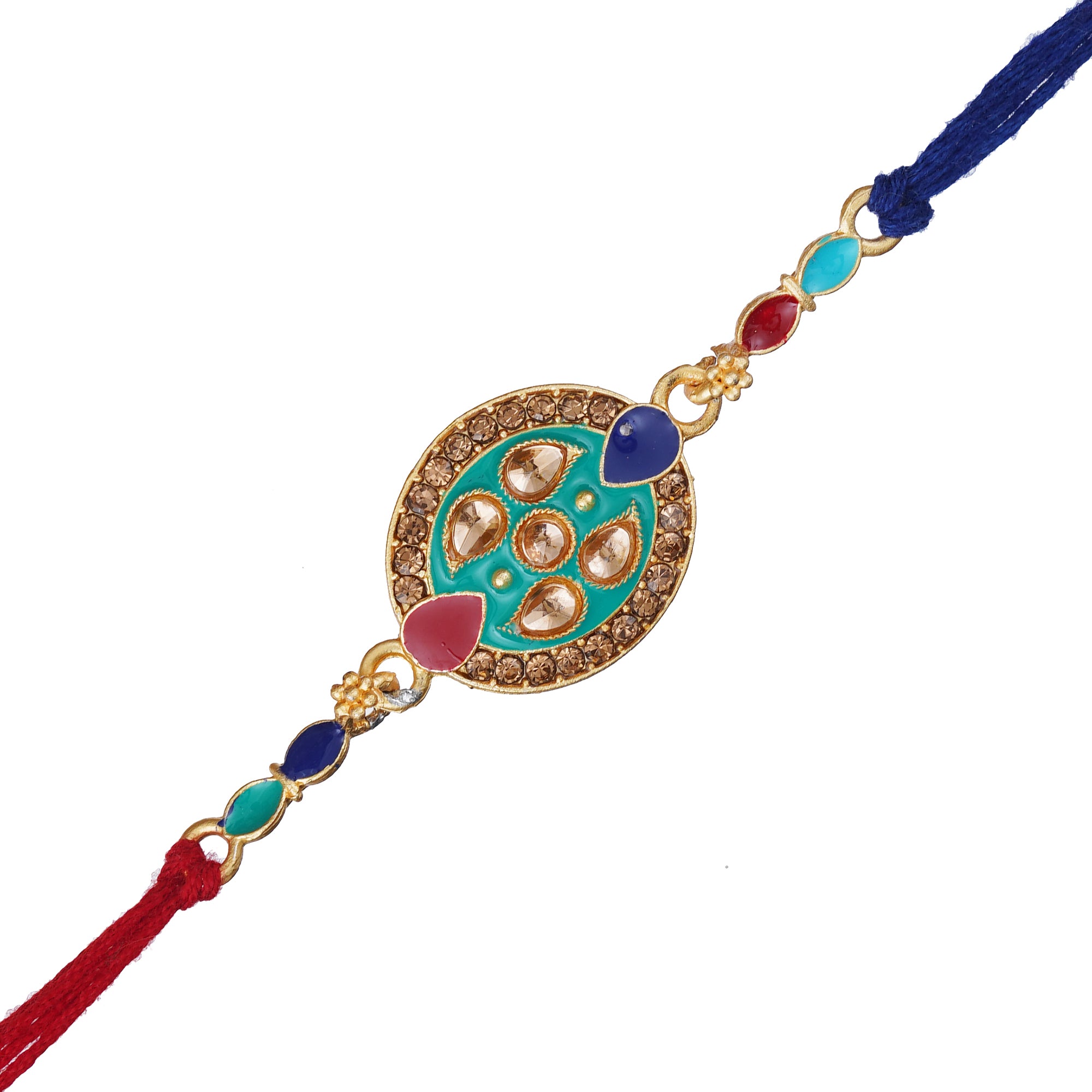 Beautiful Kundan Diamond Designer Rakhi for Brother with Roli Chawal Pack 2