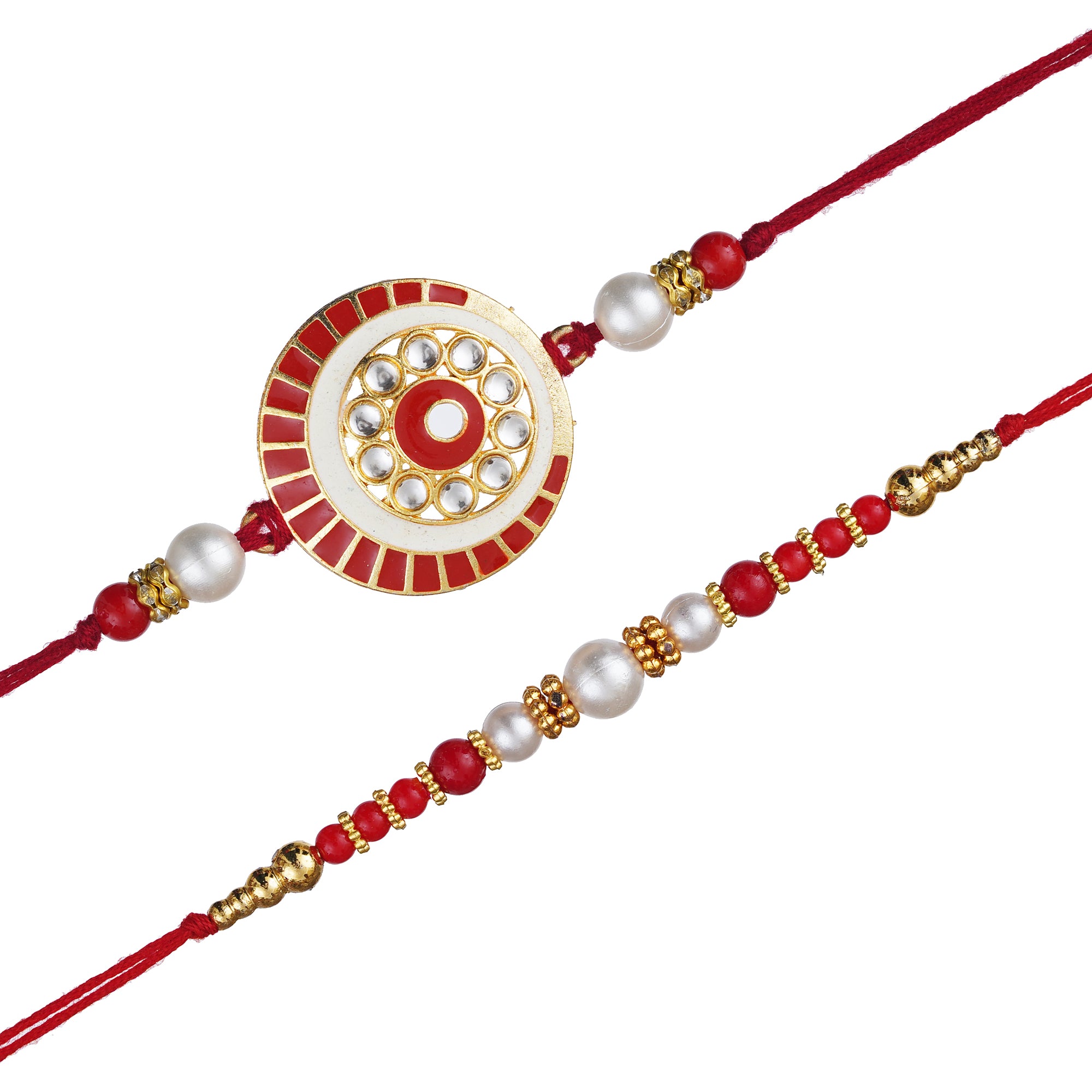 eCraftIndia Set of 2 Diamonds and Pearls Designer Rakhis with Roli Chawal Pack 2