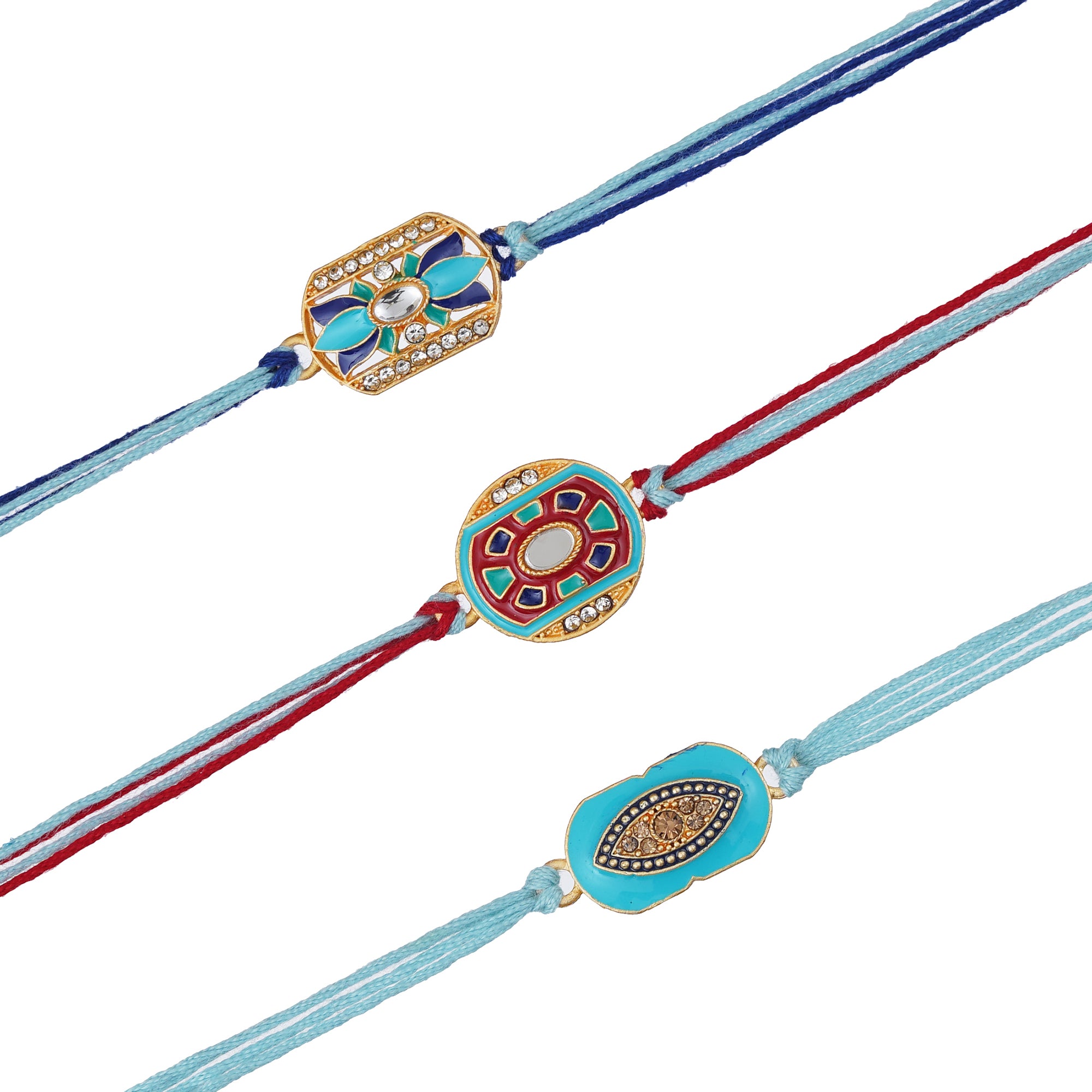 eCraftIndia Set of 3 Beautiful Floral Designer Rakhis with Roli Chawal Pack 2