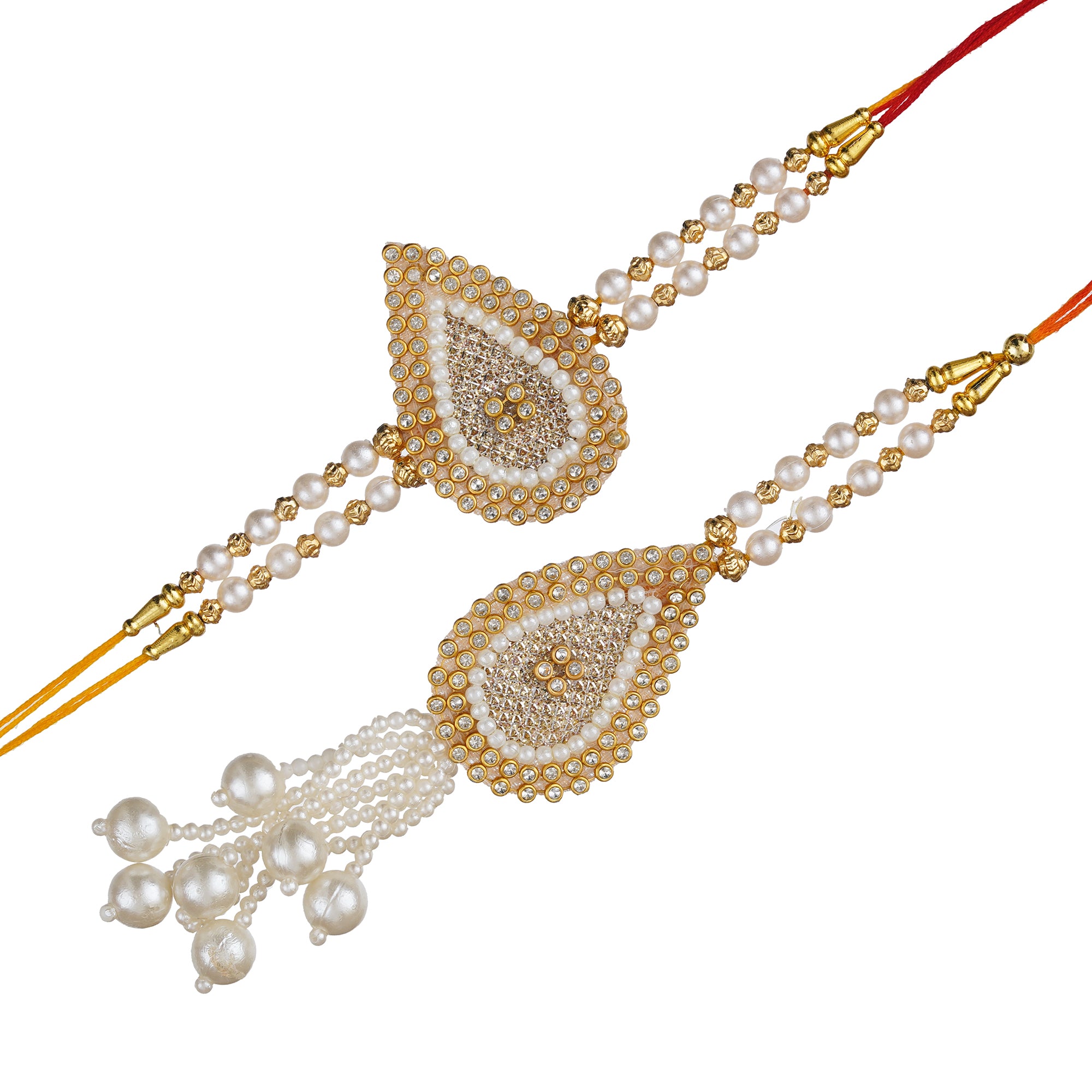 eCraftIndia Diamonds, Pearls Designer Bhaiya Bhabhi Rakhi Set with Roli Chawal Pack 2