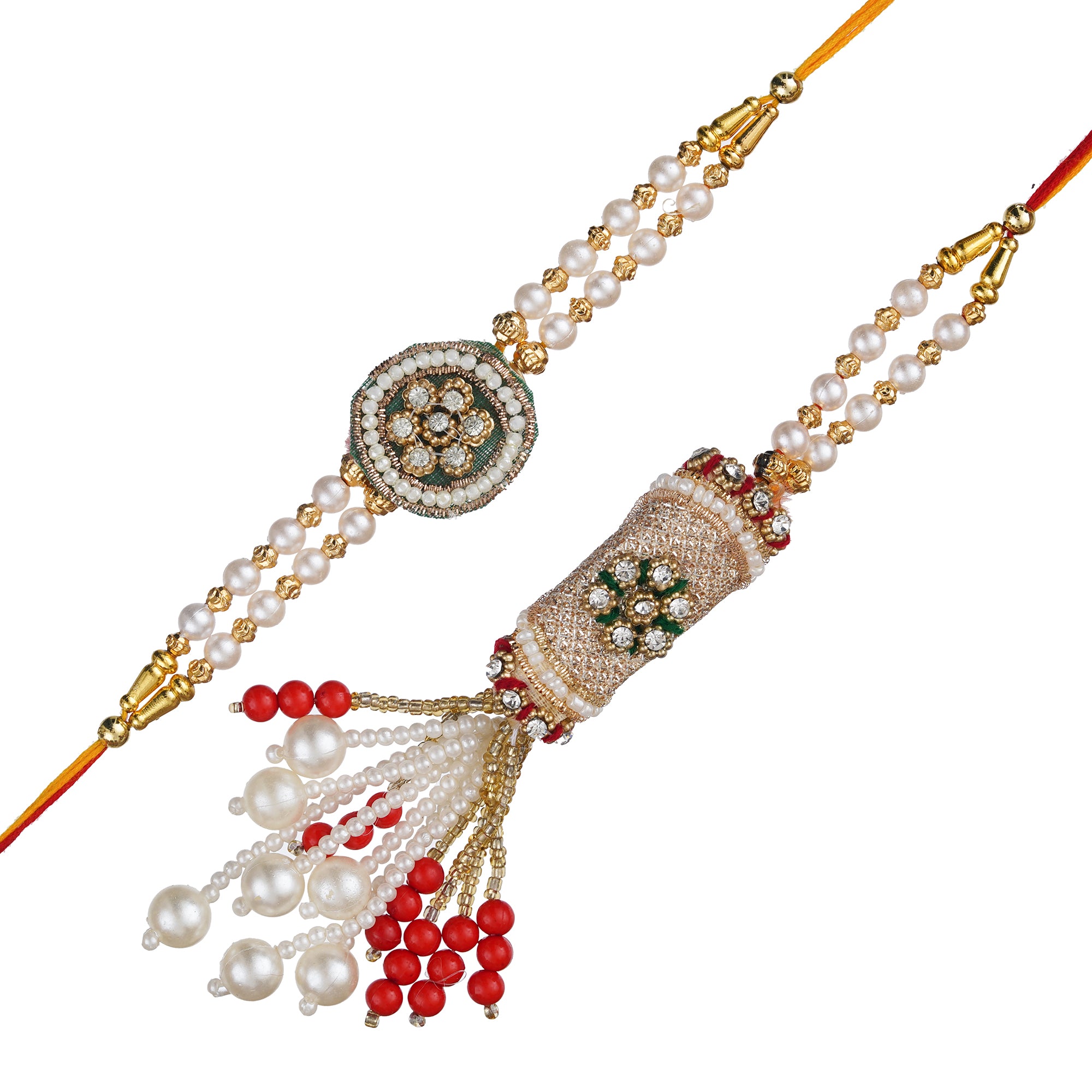 Pearls, Designer Bhaiya Bhabhi Rakhi Set with Roli Chawal Pack 2