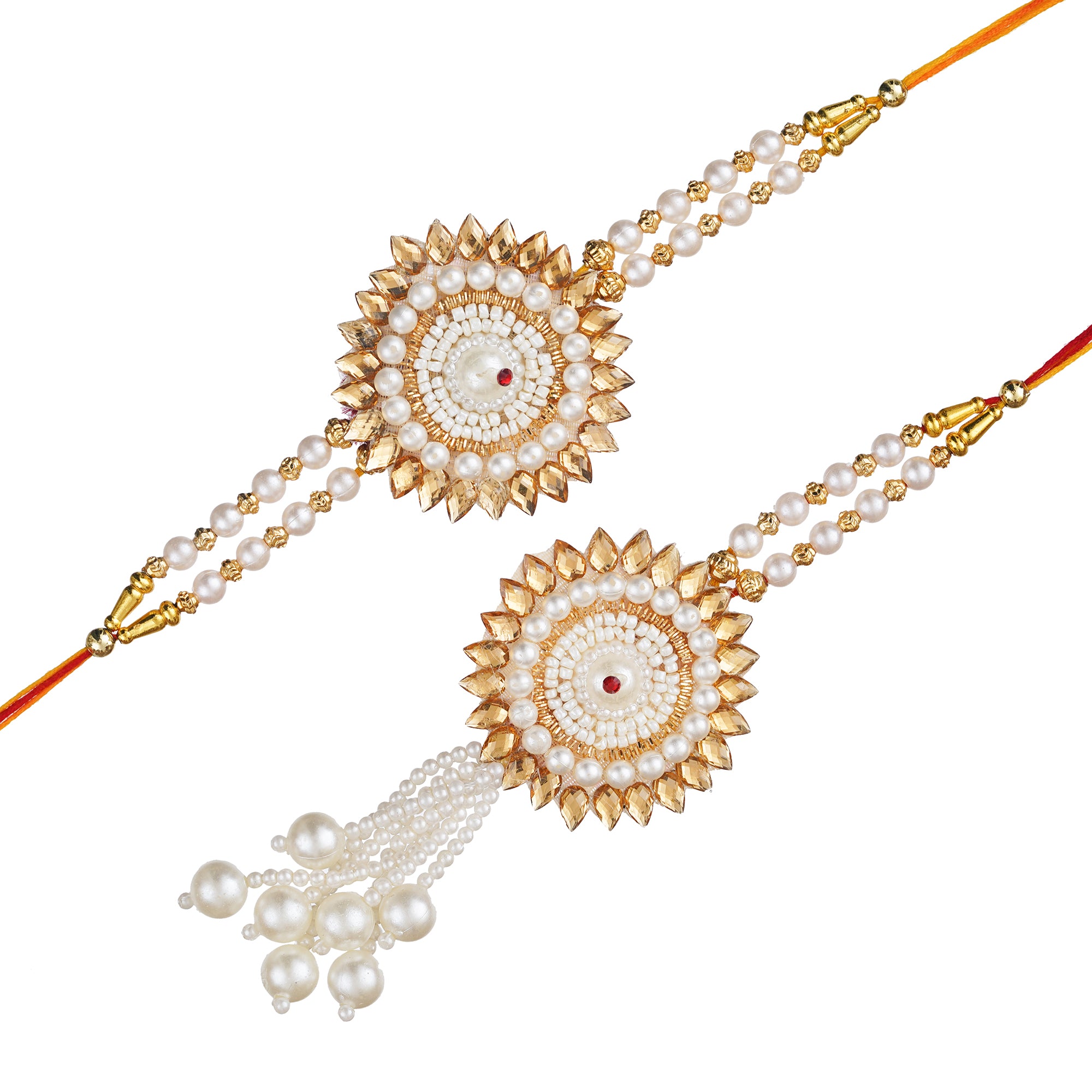 eCraftIndia Pearls Designer Bhaiya Bhabhi Rakhi Set with Roli Chawal Pack 2