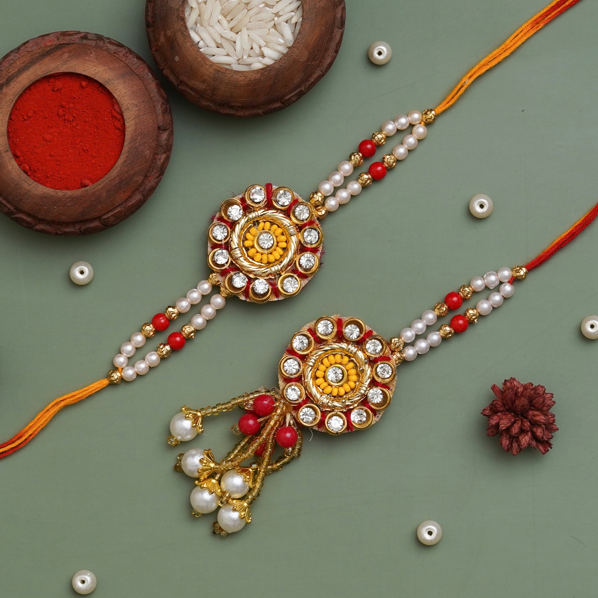 eCraftIndia Designer Bhaiya Bhabhi Rakhi Set with Roli Chawal Pack