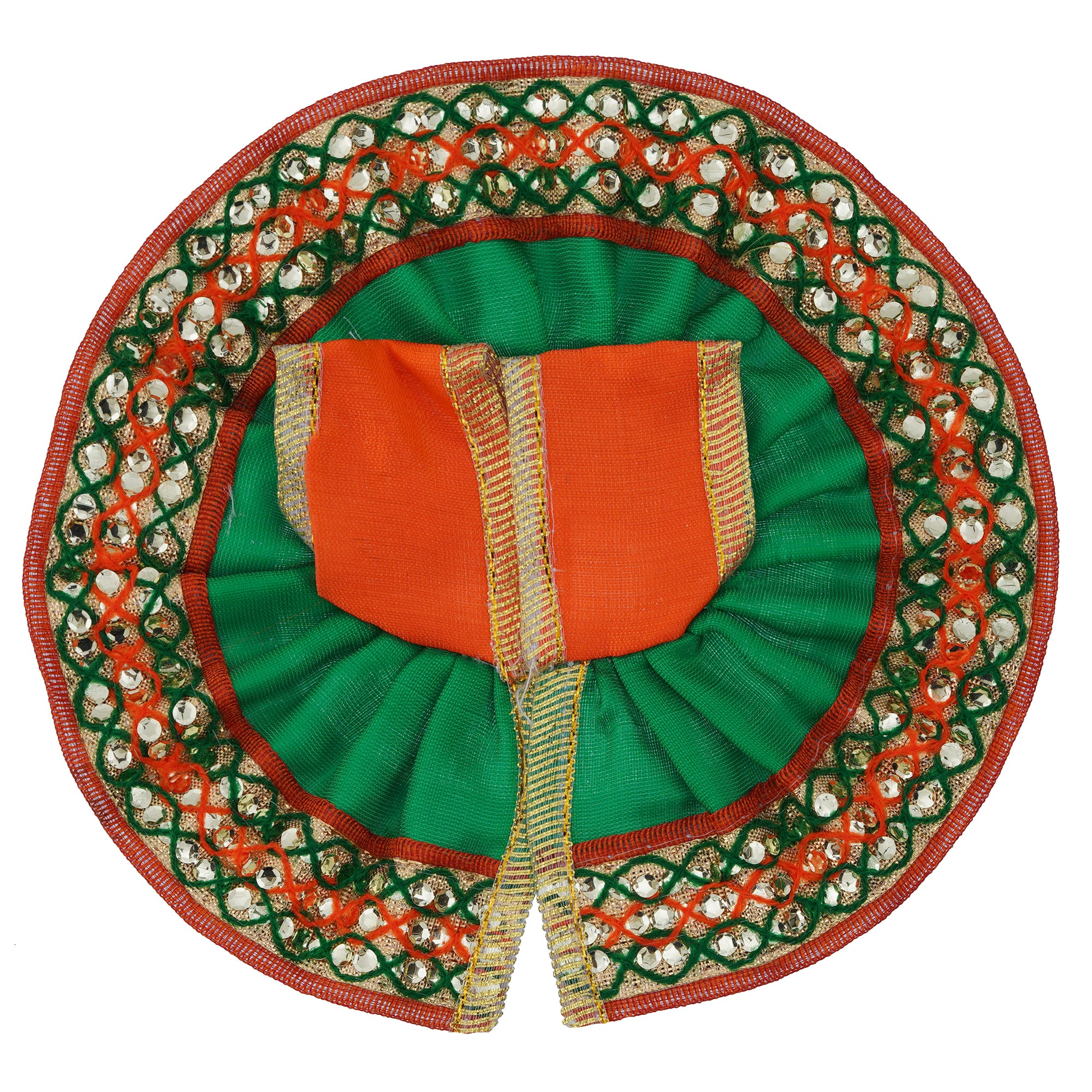 Green & Orange Decorative Baal Gopal Cotton Vastra/dress (Size 2) 1