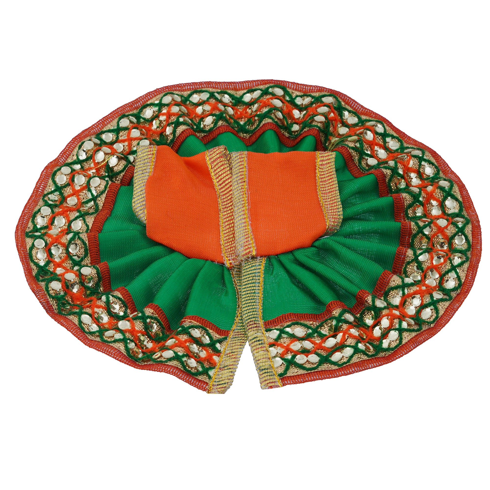 Green & Orange Decorative Baal Gopal Cotton Vastra/dress (Size 2) 4