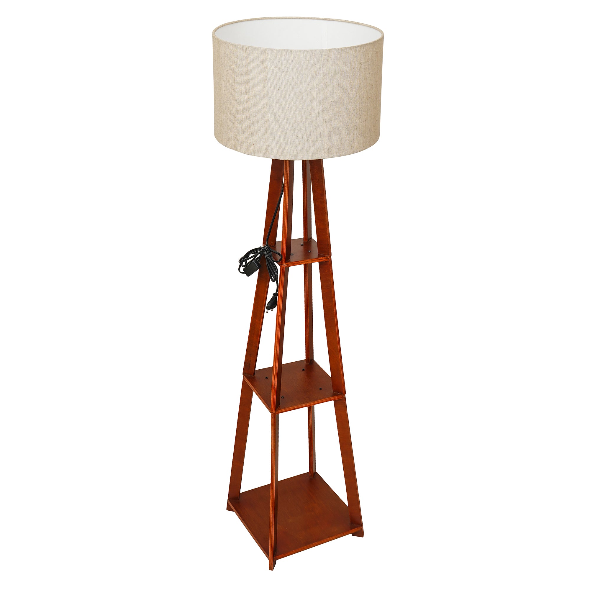 Brown Side Big Designer Modern Wooden Night Lamp with 3 Storage Racks 2