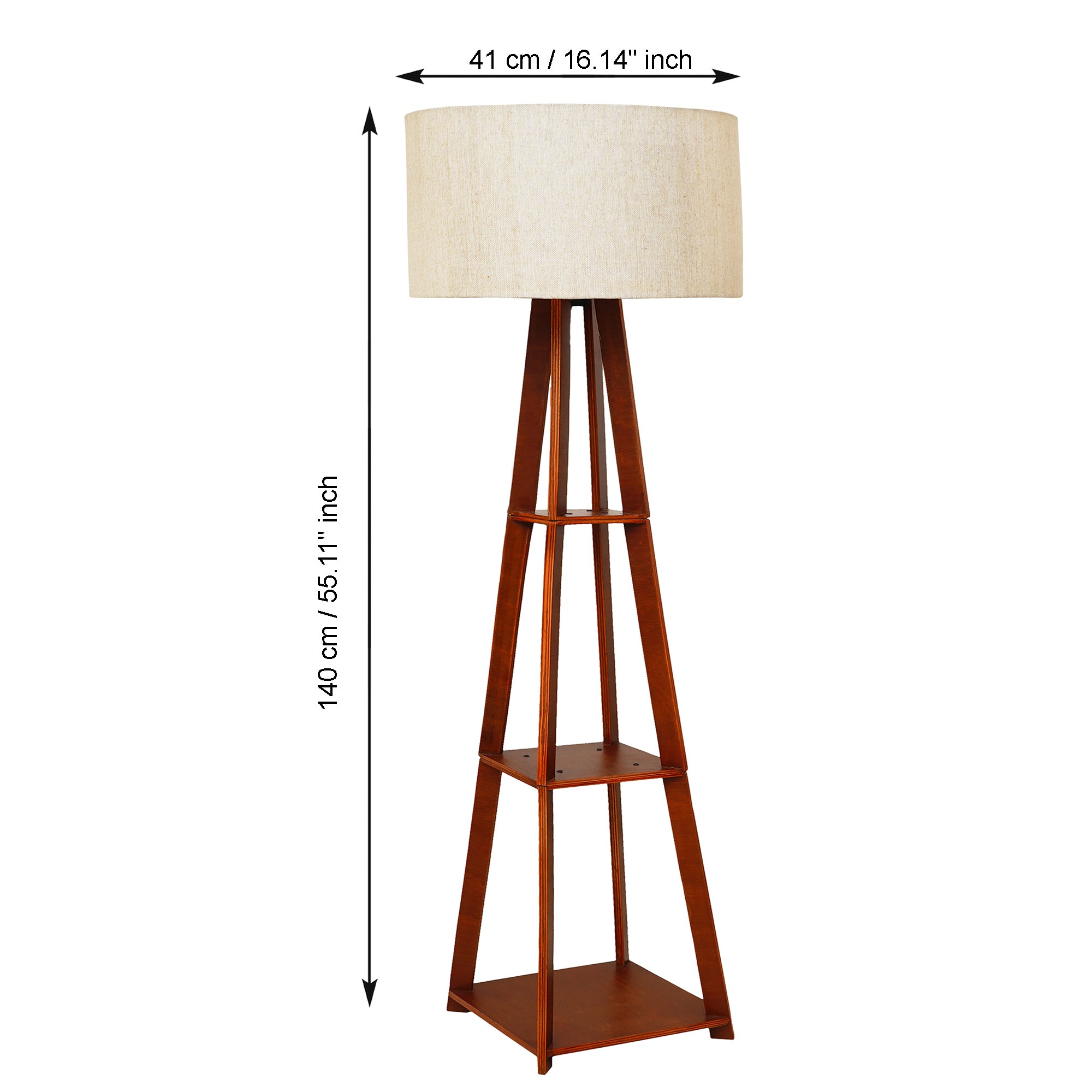 Brown Side Big Designer Modern Wooden Night Lamp with 3 Storage Racks 3