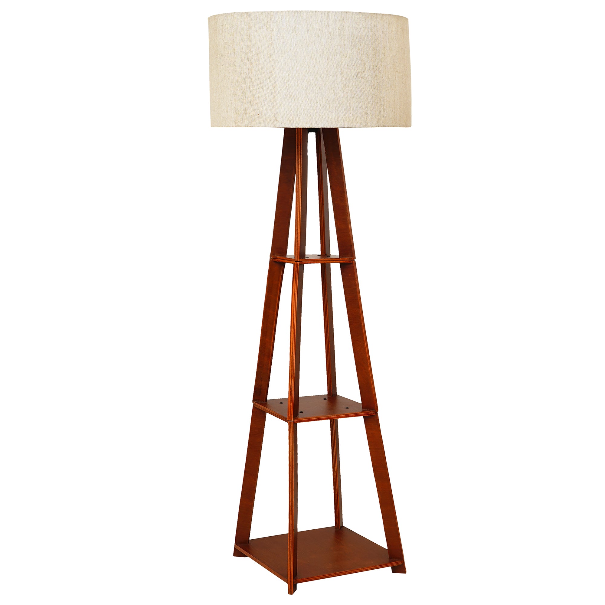 Brown Side Big Designer Modern Wooden Night Lamp with 3 Storage Racks 4