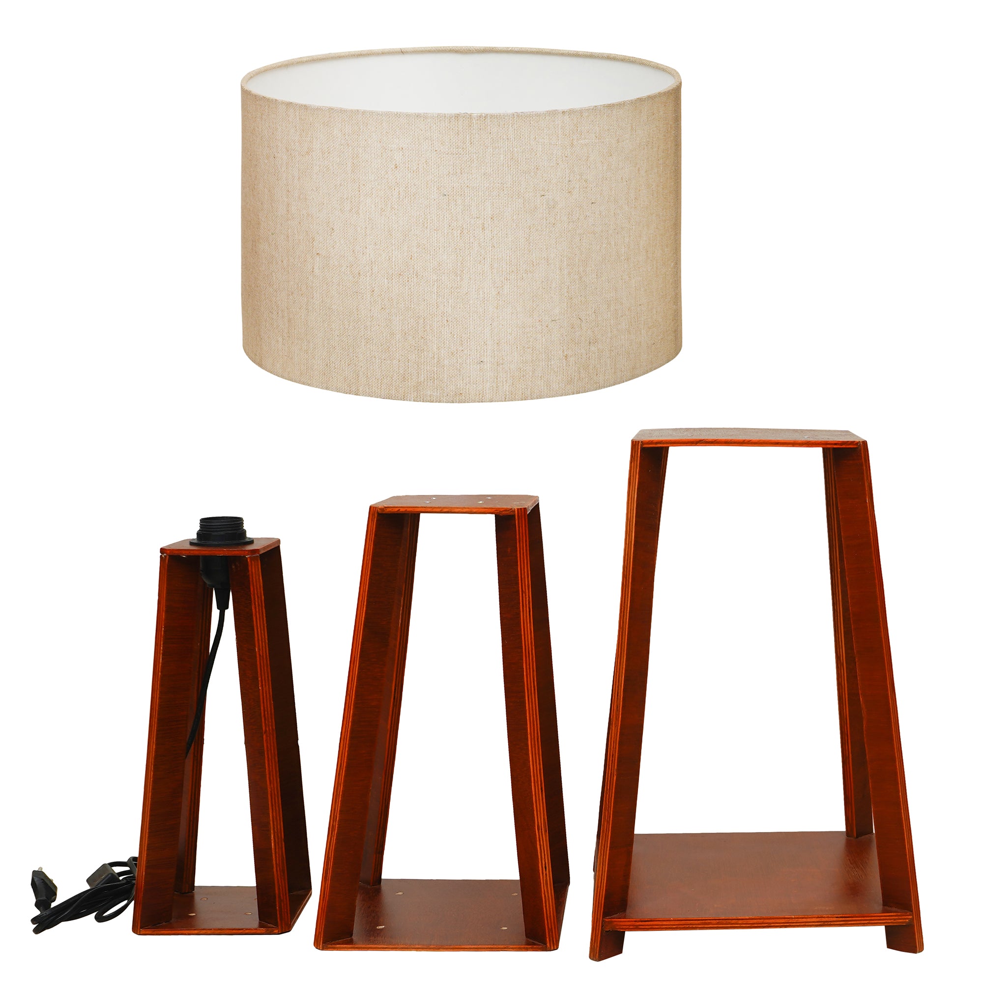 Brown Side Big Designer Modern Wooden Night Lamp with 3 Storage Racks 5