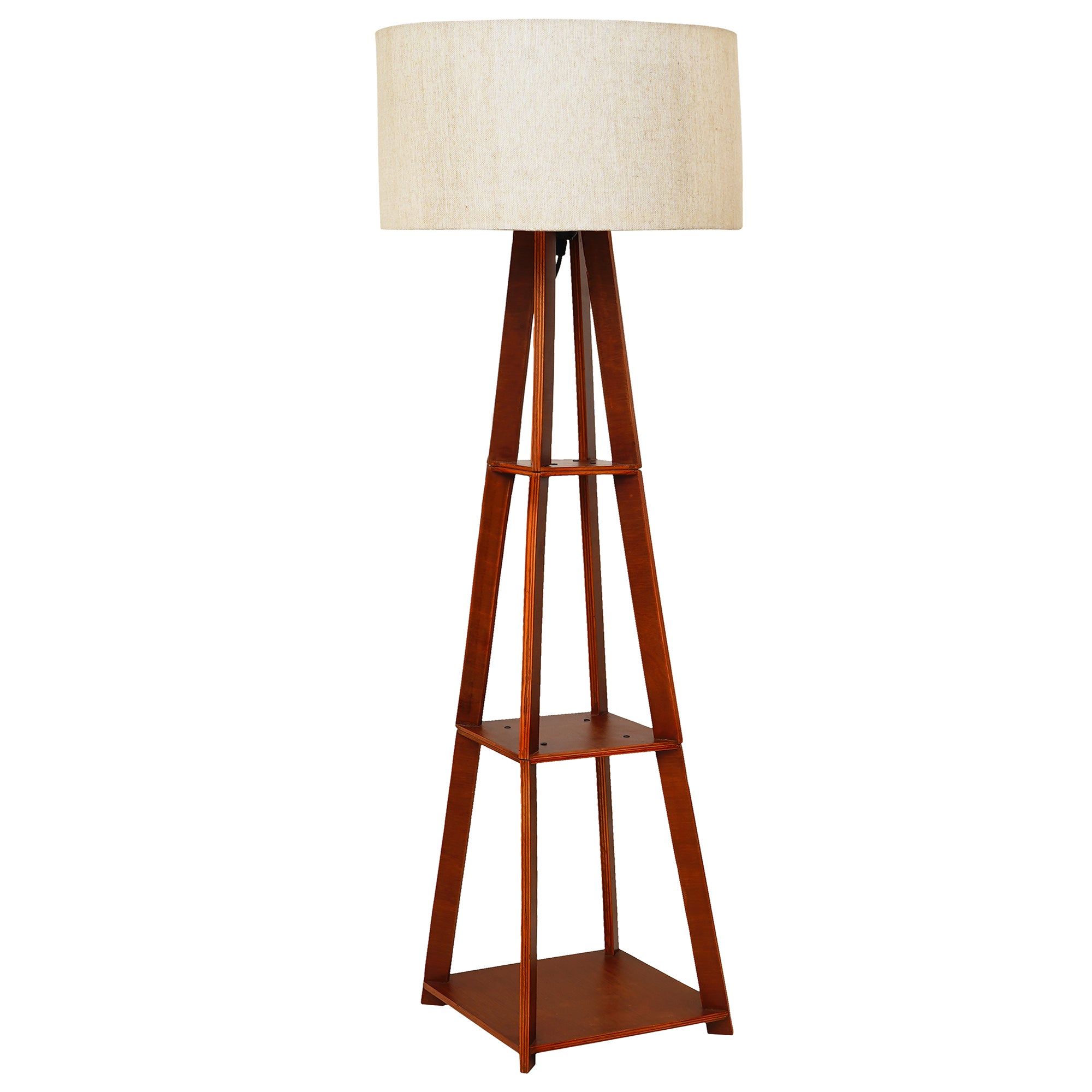 Brown Side Big Designer Modern Wooden Night Lamp with 3 Storage Racks 7