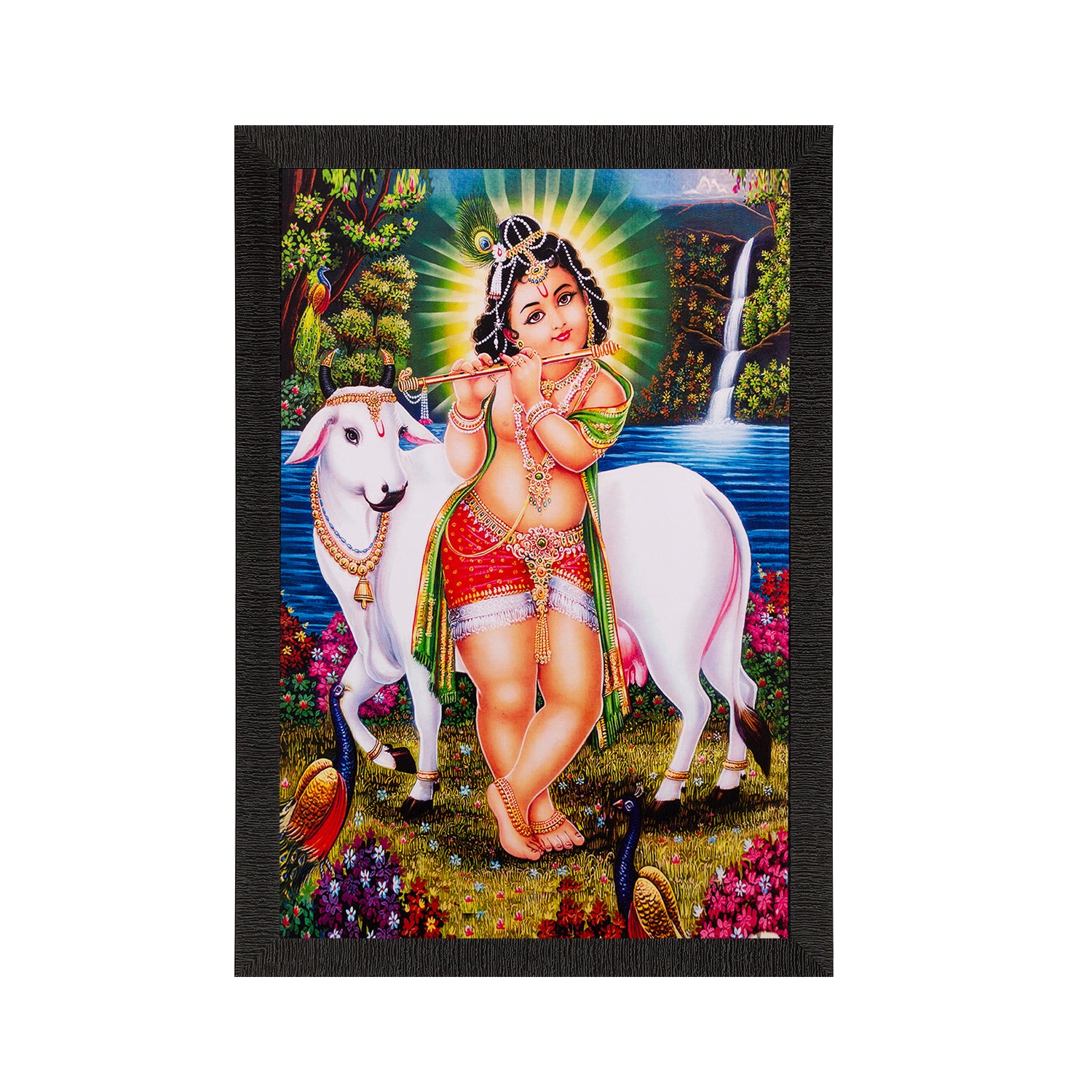 Ball Krishna Playing Flute Matt Textured UV Art Painting