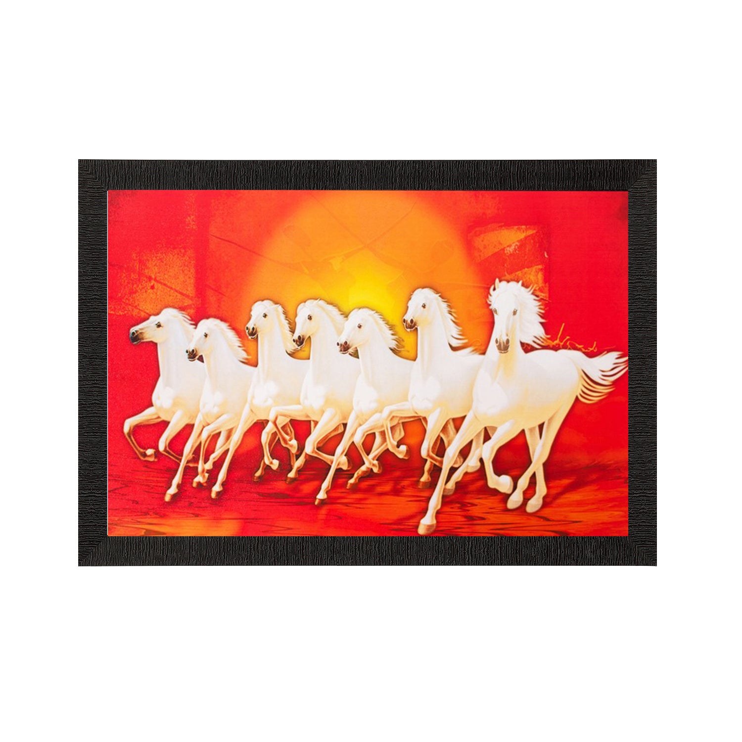 Running White Lucky Horses Matt Textured UV Art Painting