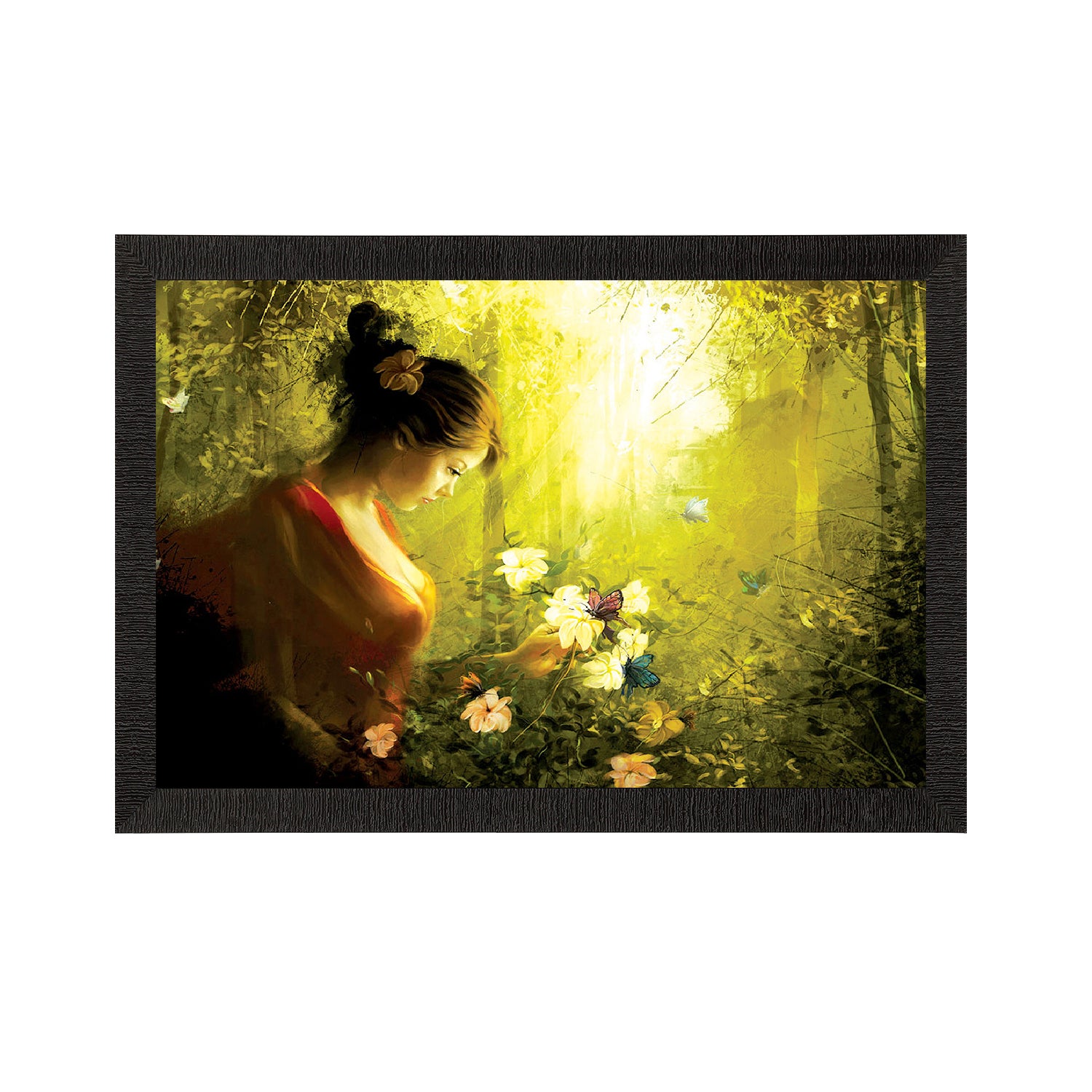 Girl with Flowers Satin Matt Texture UV Art Painting