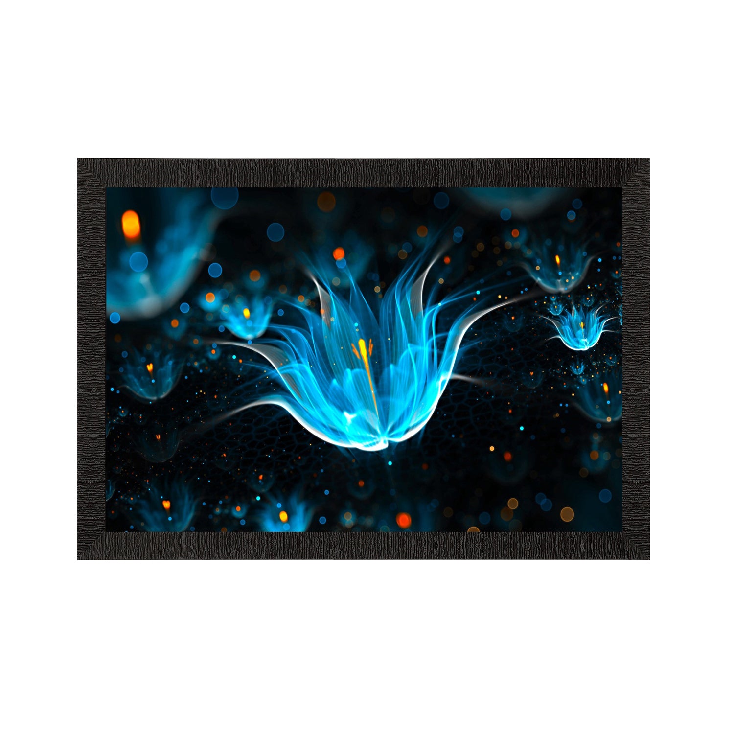 Blue Neon Flowers Satin Matt Texture UV Art Painting