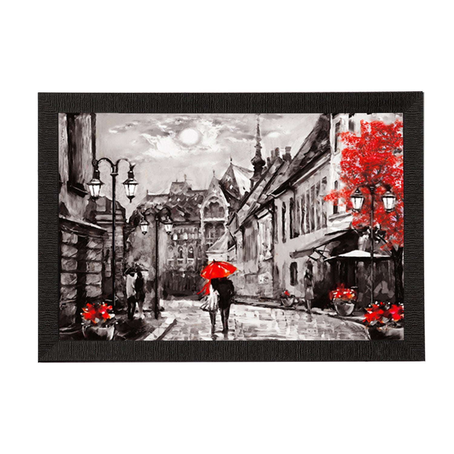 Couple under Red Umbrella Satin Matt Texture UV Art Painting