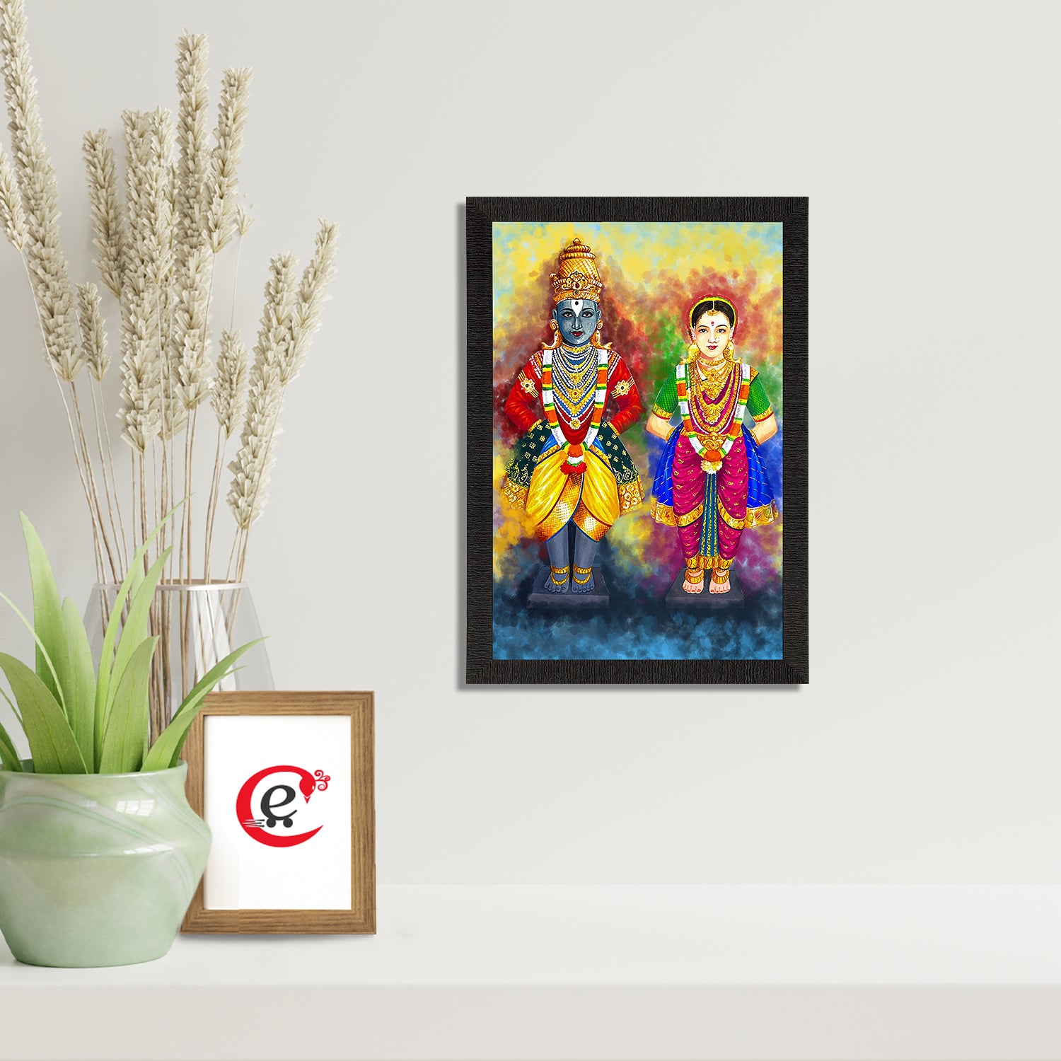 Lord Vitthal Rukmini Satin Matt Textured UV Digital Art Painting