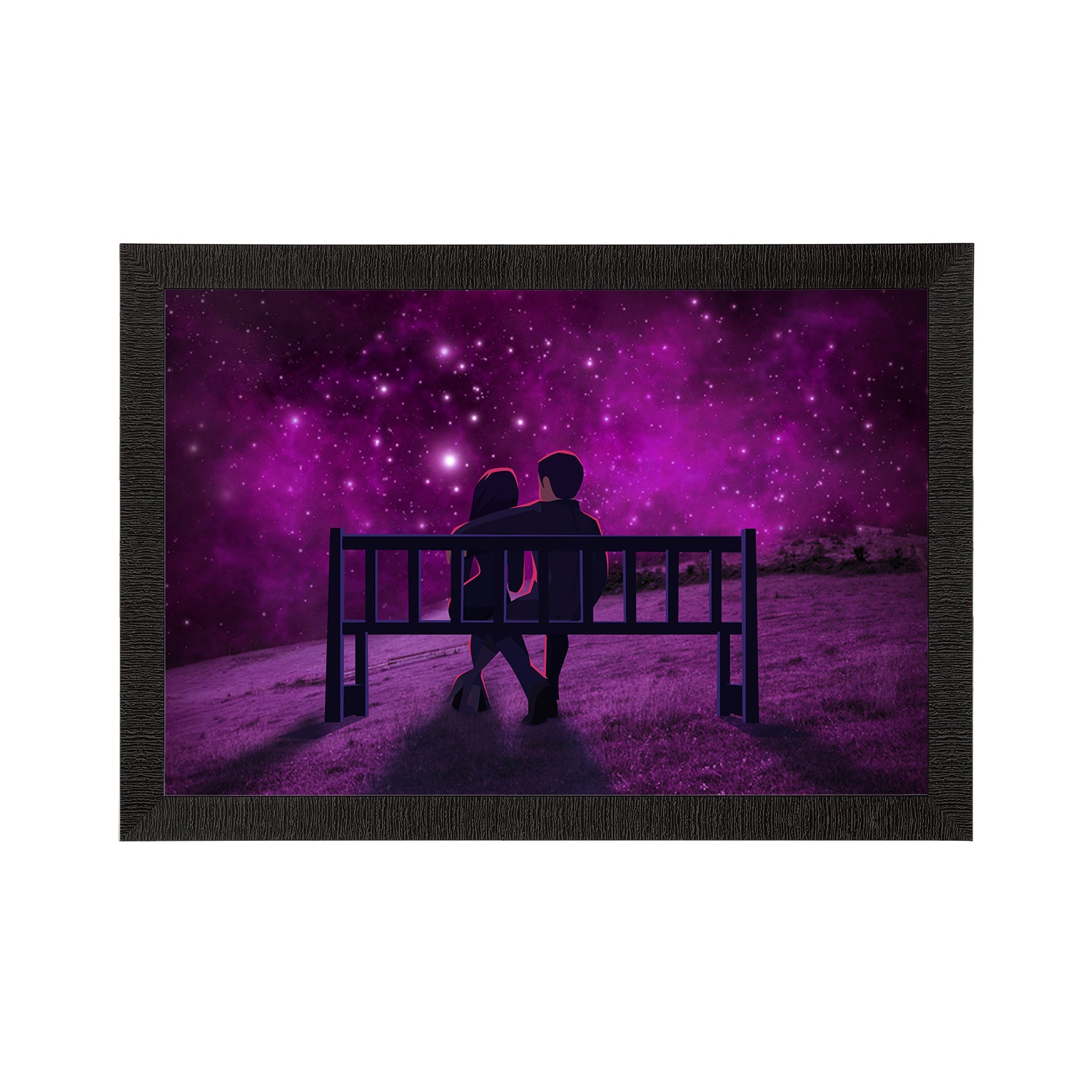 Couple Sitting on Bench during Night under Stars light Satin Matt Texture UV Art Painting