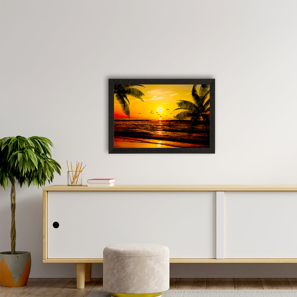 Flying Birds During Sunrise Beach View Satin Matt Texture UV Art ...