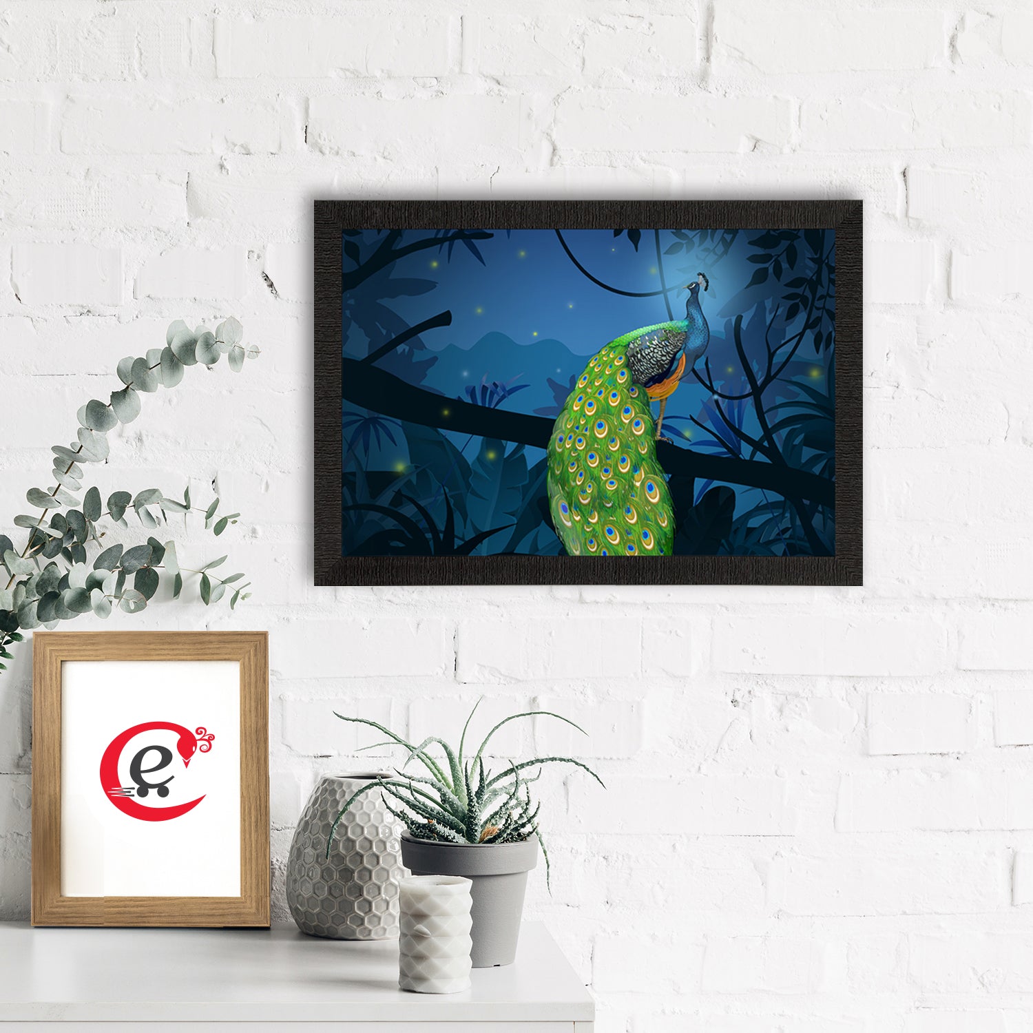 Peacock Sitting on Tree Branch Satin Matt Texture UV Art Painting 1