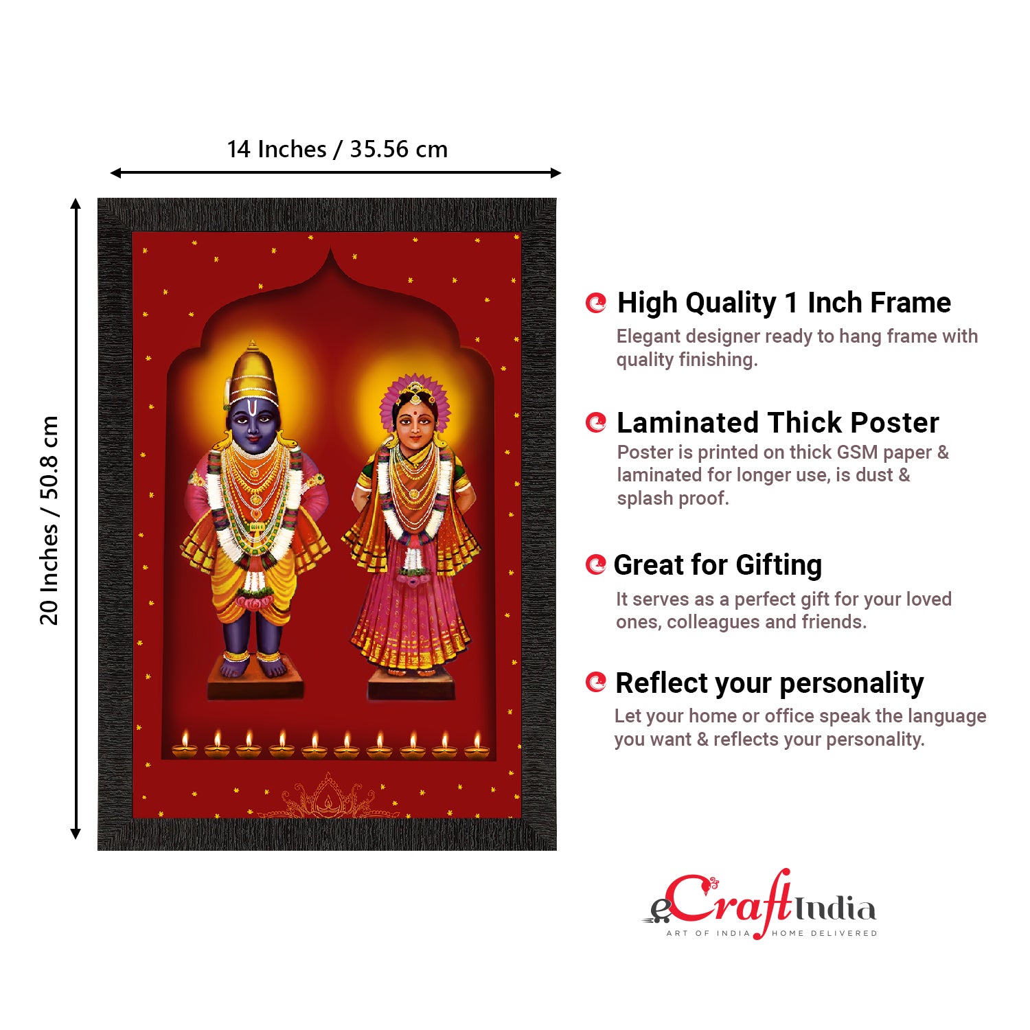 Lord Vitthal And Goddess Rukmini Satin Matt Textured UV Digital Art Painting 3