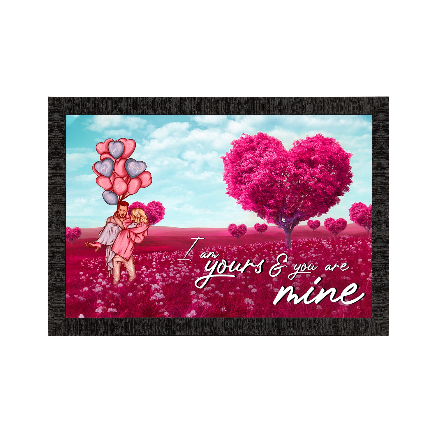 "I am yours and you are mine" Romantic Couple with Balloons Love Theme Satin Matt Texture UV Art Painting