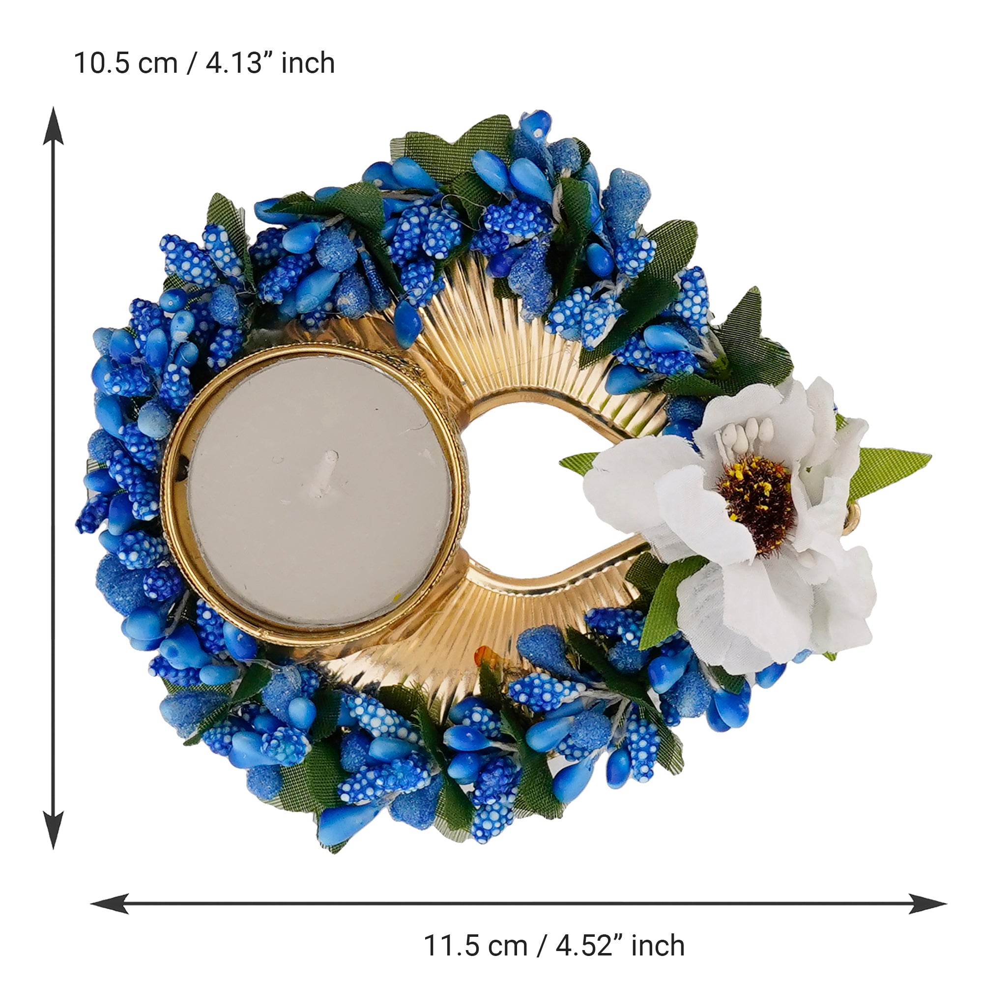 Decorative Handcrafted Blue Floral Leaf Shape Tea Light Holder 3