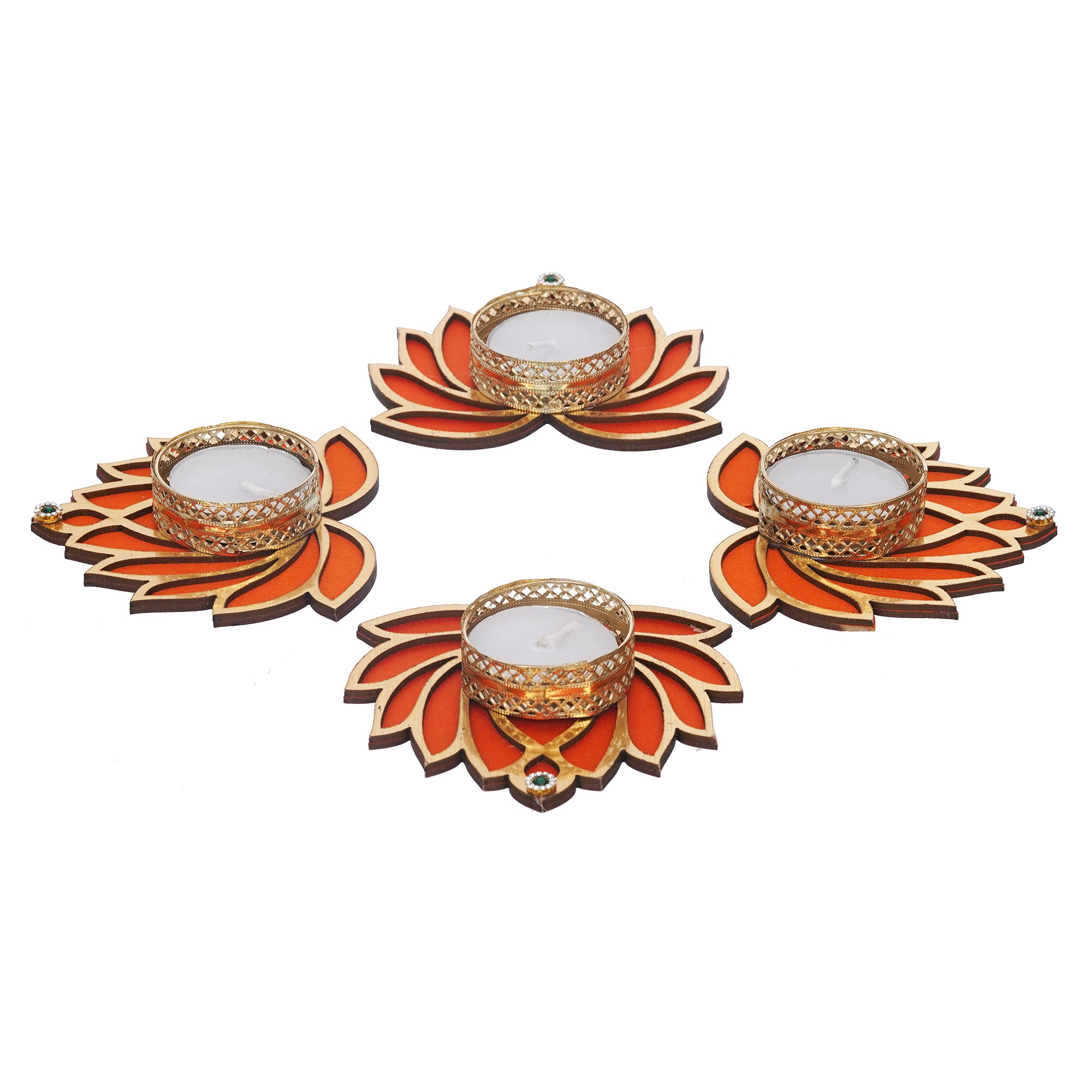 eCraftIndia Golden and Orange Beautiful Lotus Design Tea Light Candle Holders (Set of 4) 8