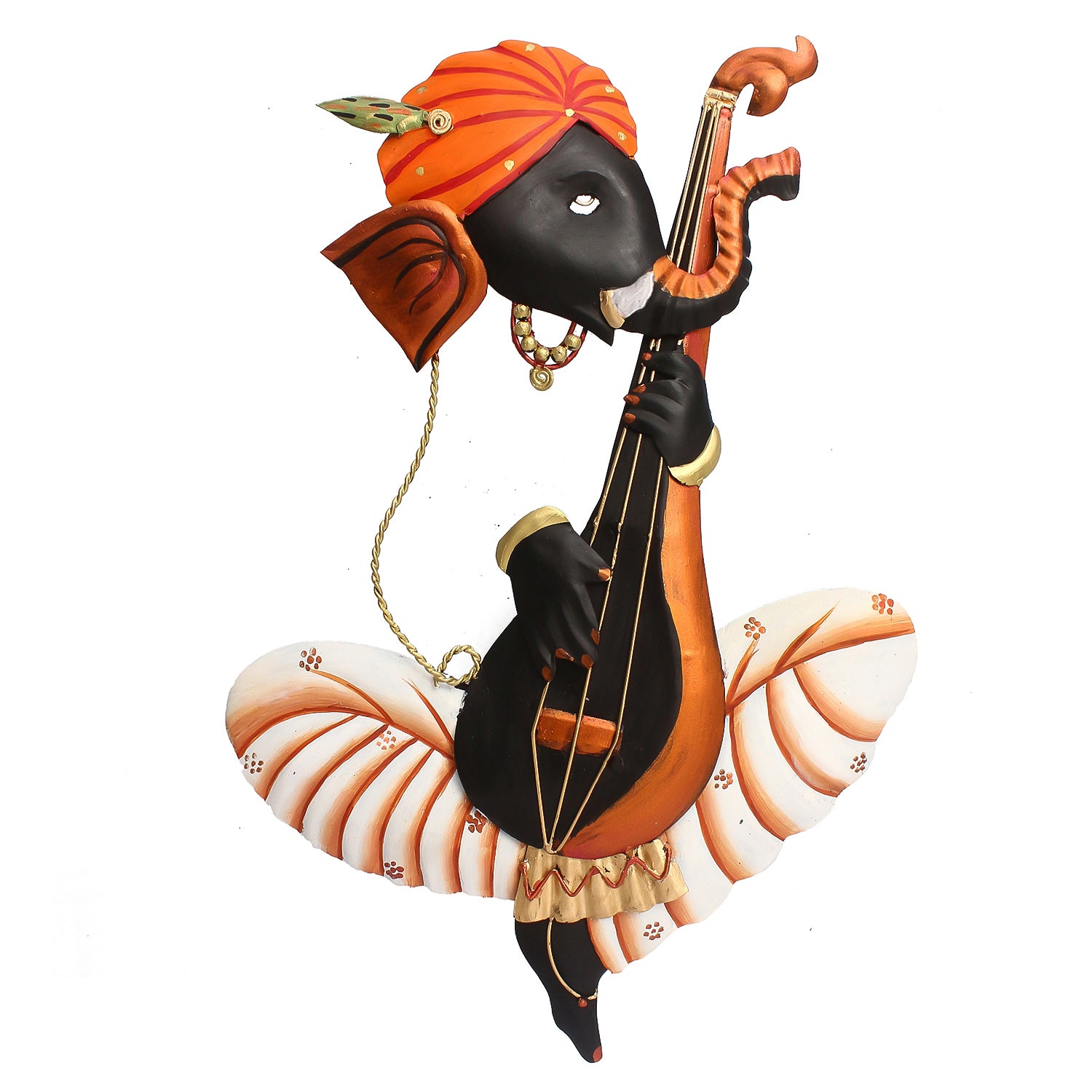 Orange Musician Lord Ganesha Playing Veena Iron Wall Hanging/Art 2