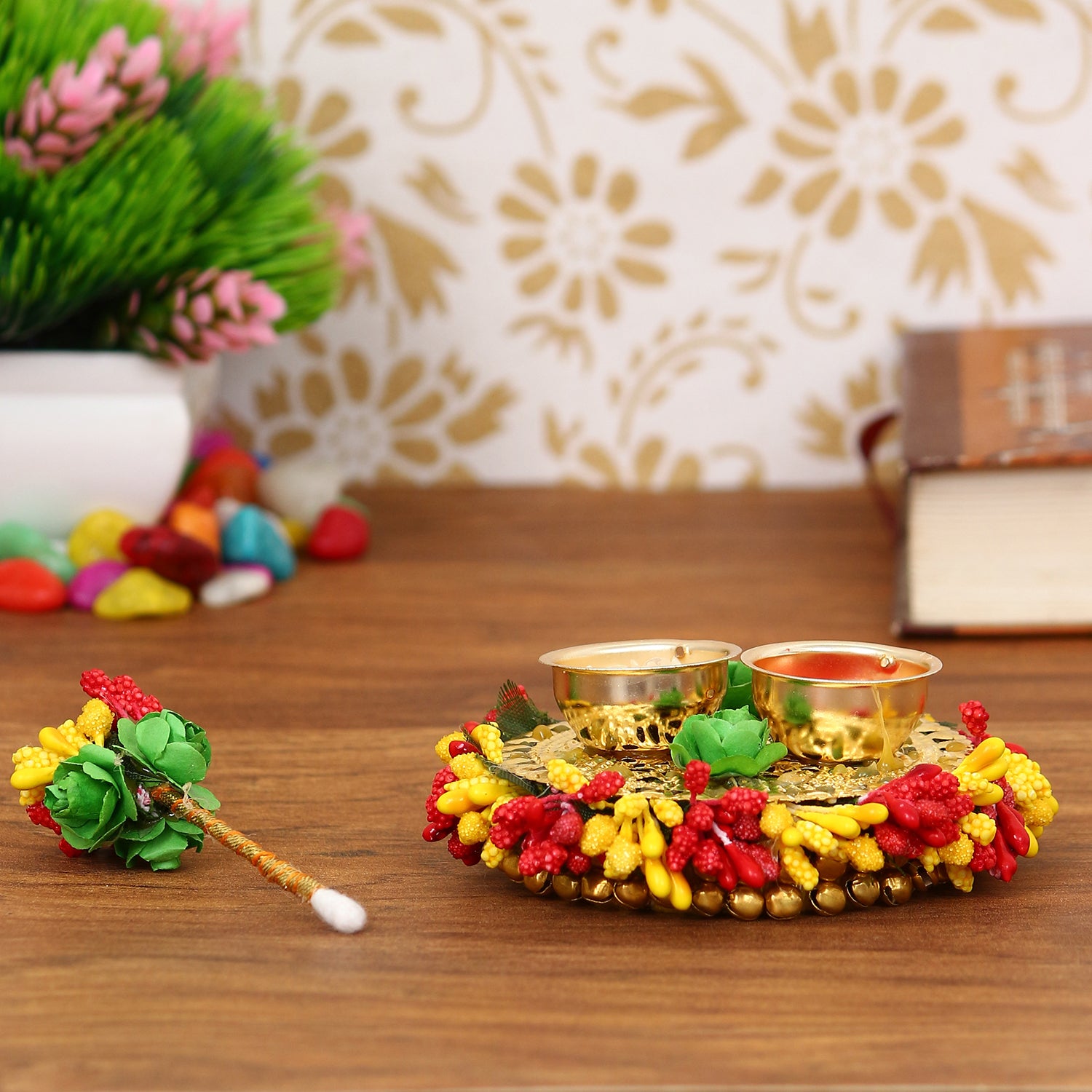 Handicrafted Decorative Roli Tikka, Haldi Kumkum Holder With Designer Stick 2