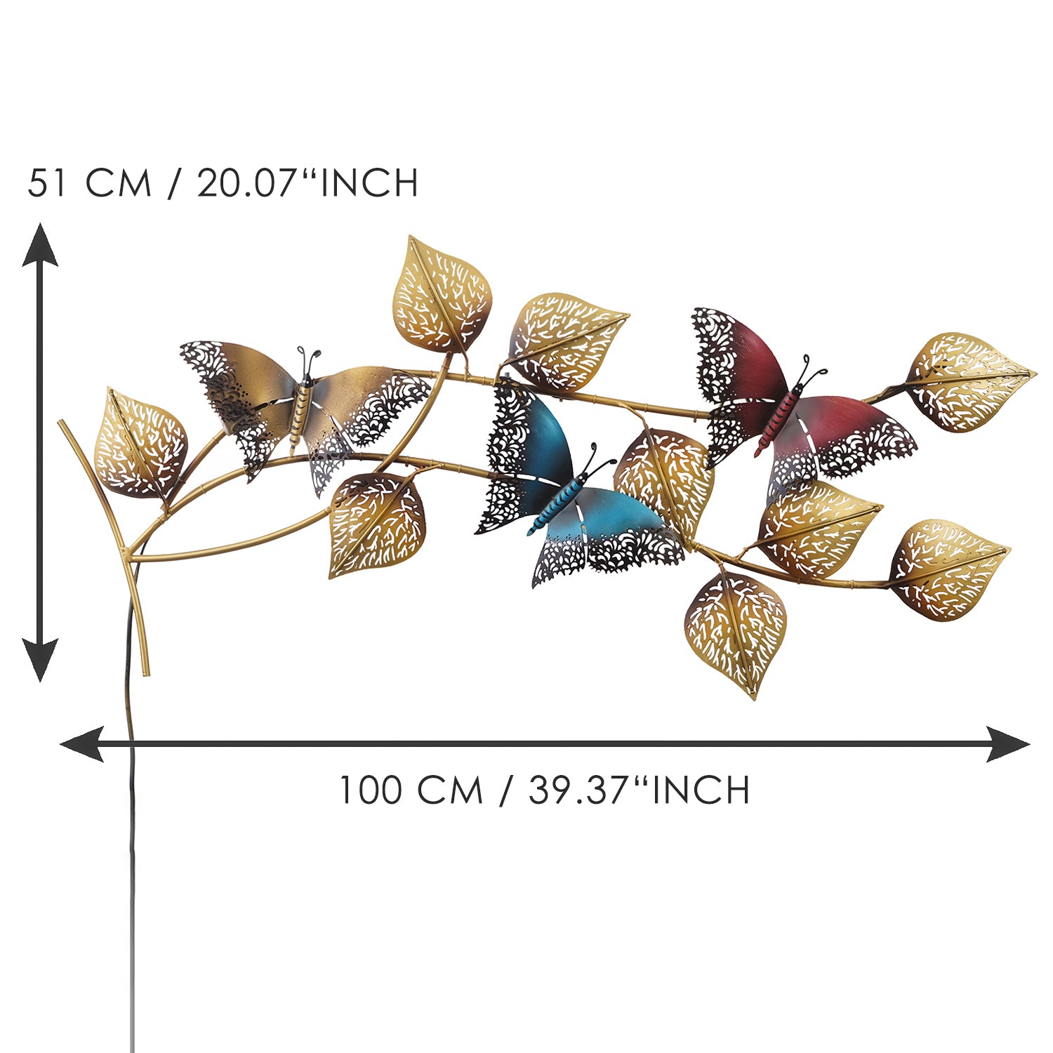 Decorative Leaves and Butterfly Design Handcrafted Iron Wall Hanging with background LED's(Brown, Golden and Blue) 3