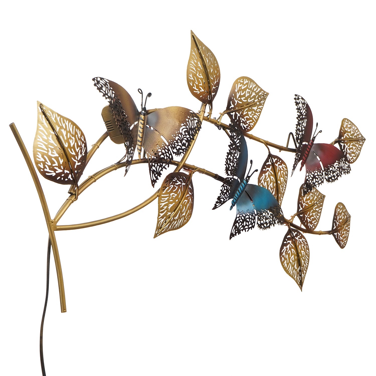 Decorative Leaves and Butterfly Design Handcrafted Iron Wall Hanging with background LED's(Brown, Golden and Blue) 4