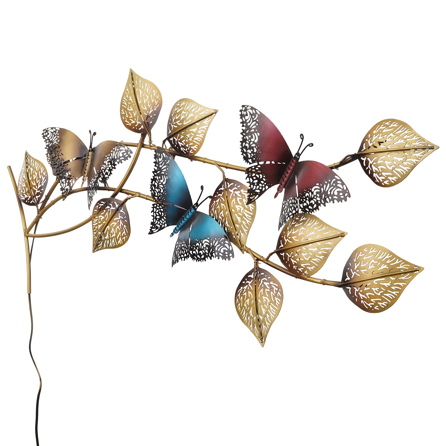 Decorative Leaves and Butterfly Design Handcrafted Iron Wall Hanging with background LED's(Brown, Golden and Blue) 5