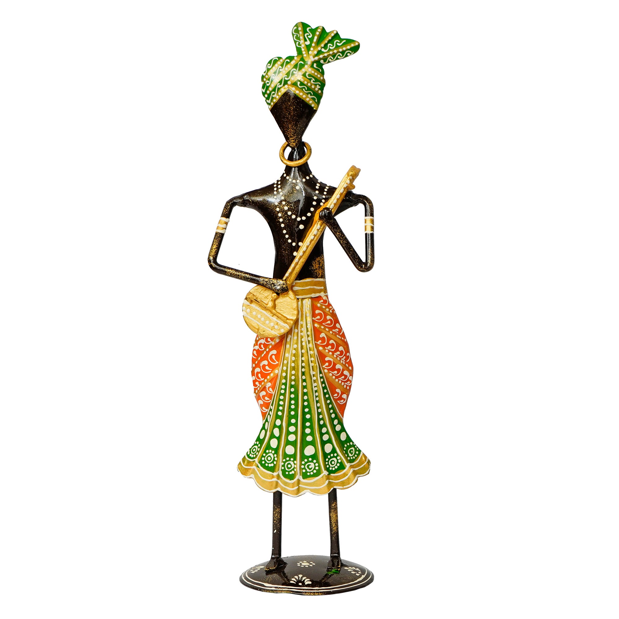 Iron Tribal Man Figurine Playing Dholak Musical Instrument Decorative Showpiece (Black, Blue and Red) 2