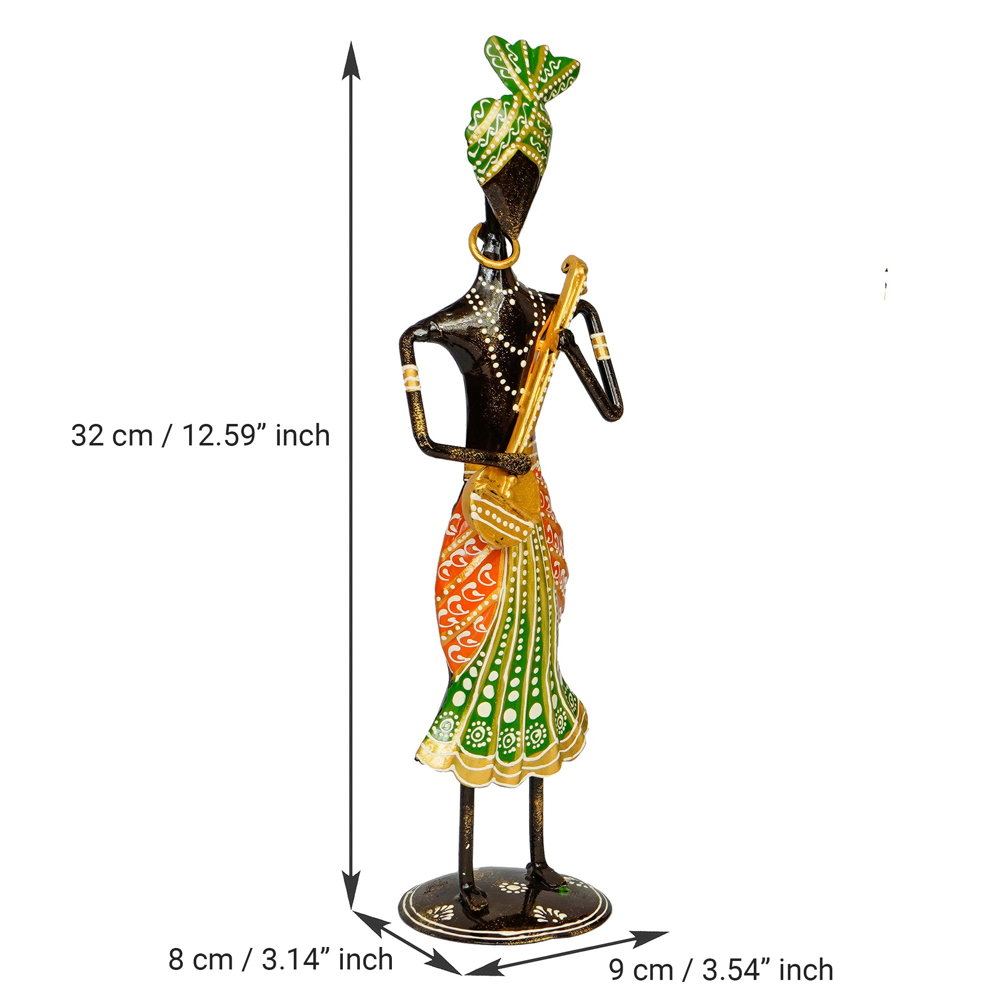 Iron Tribal Man Figurine Playing Dholak Musical Instrument Decorative Showpiece (Black, Blue and Red) 3