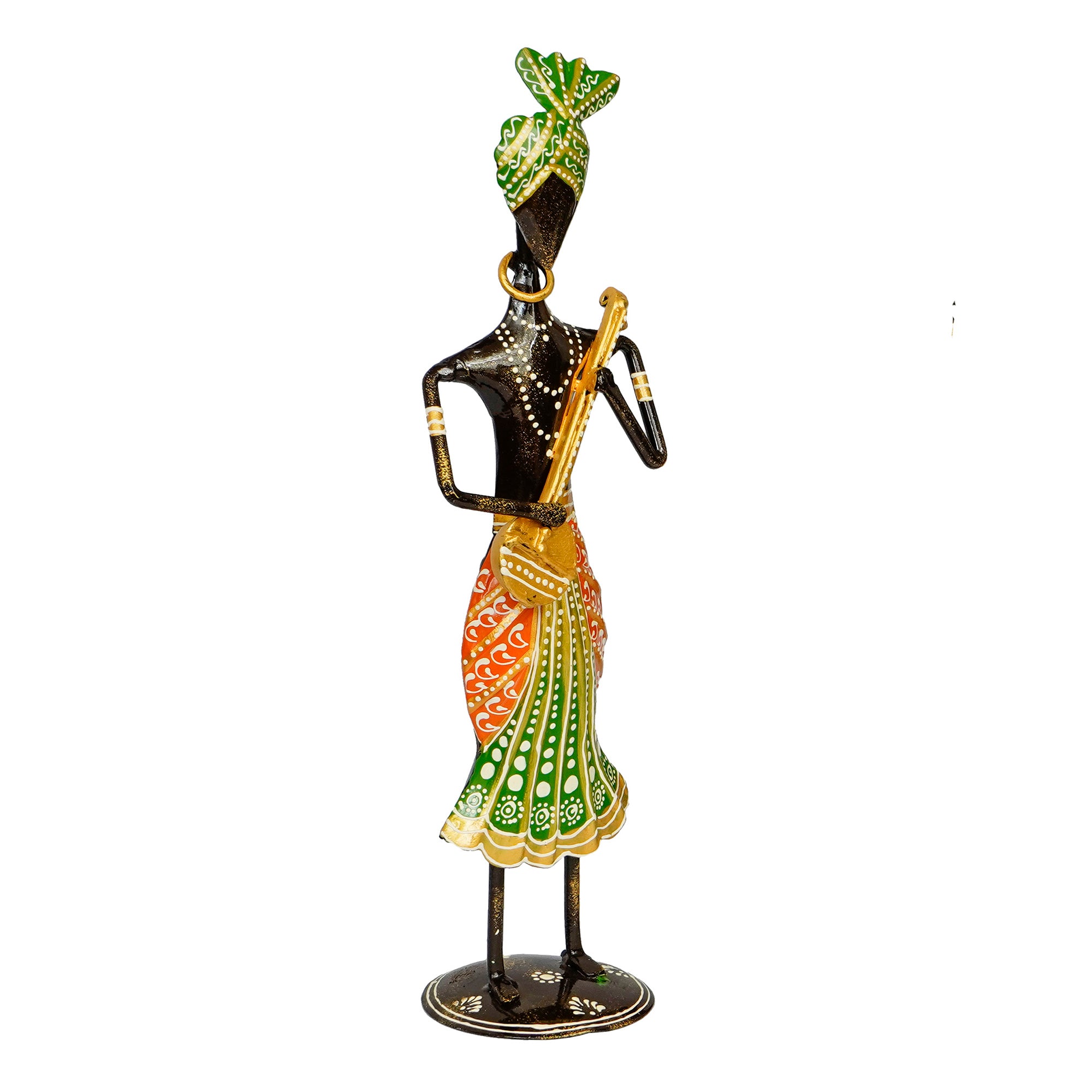 Iron Tribal Man Figurine Playing Dholak Musical Instrument Decorative Showpiece (Black, Blue and Red) 5