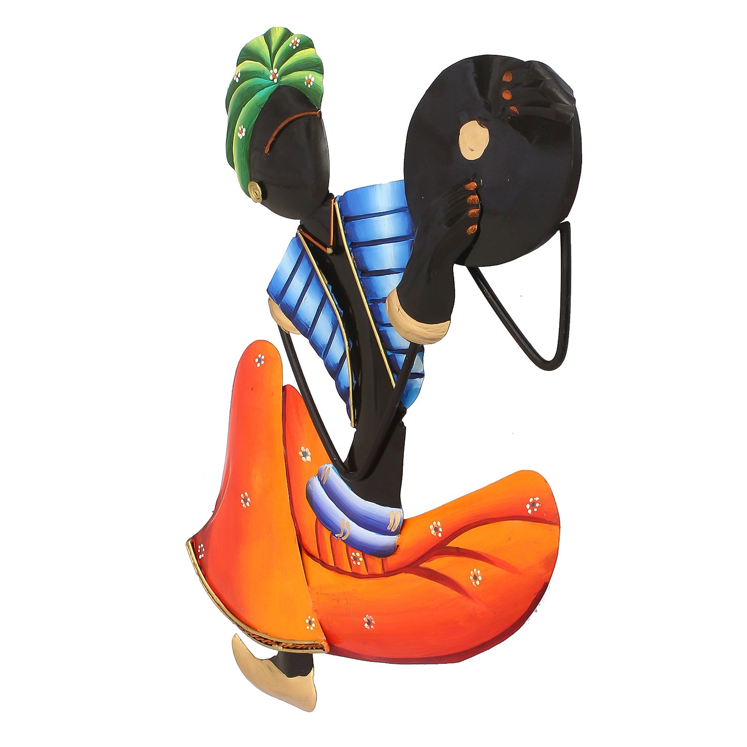 Musician Tribal Man Playing Tambourine/dafli Iron Wall Hanging/Art (Orange, Blue, Black, Green) 5