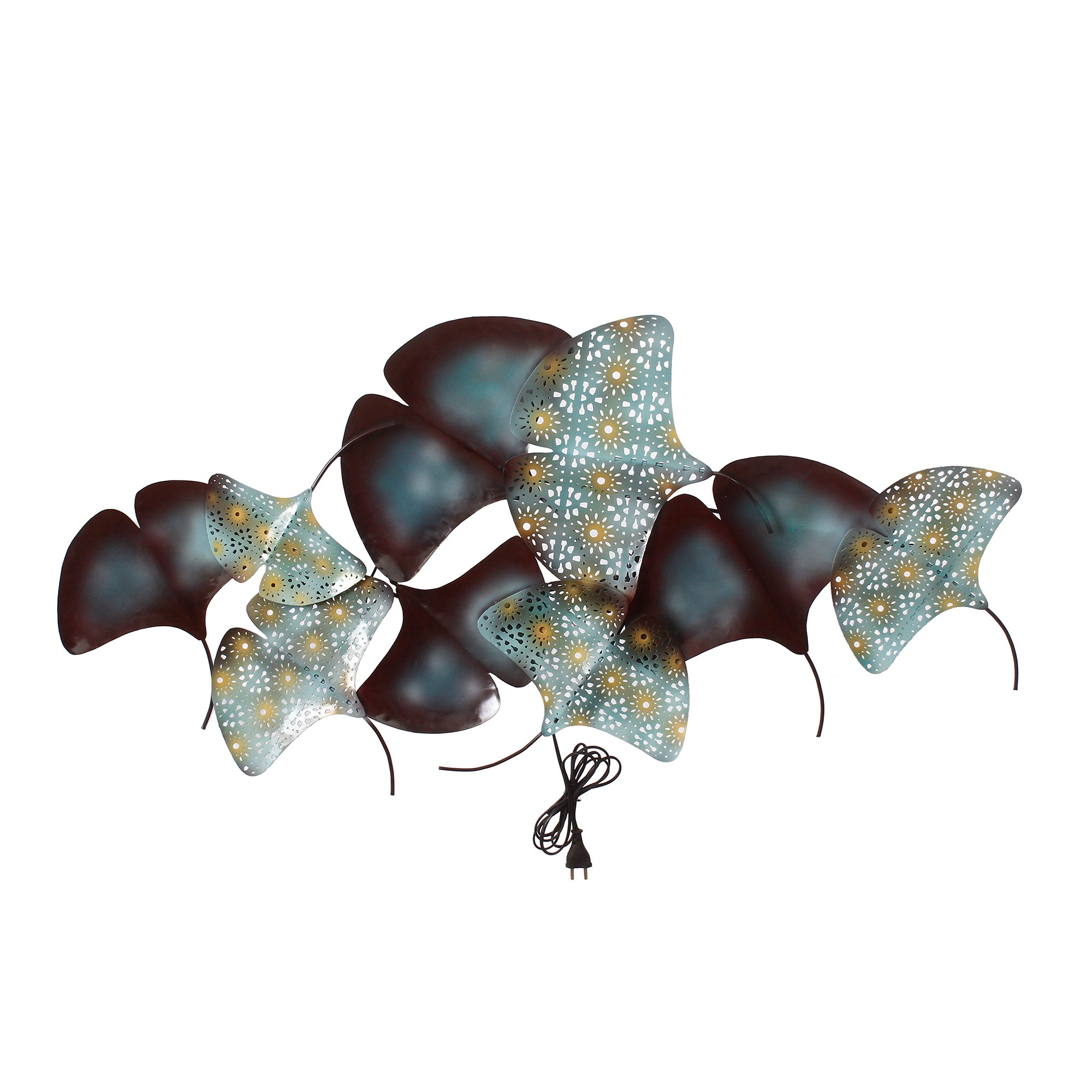 Abstract Colorful Leaves Collection Handcrafted Iron Wall Hanging with Background LED's 2