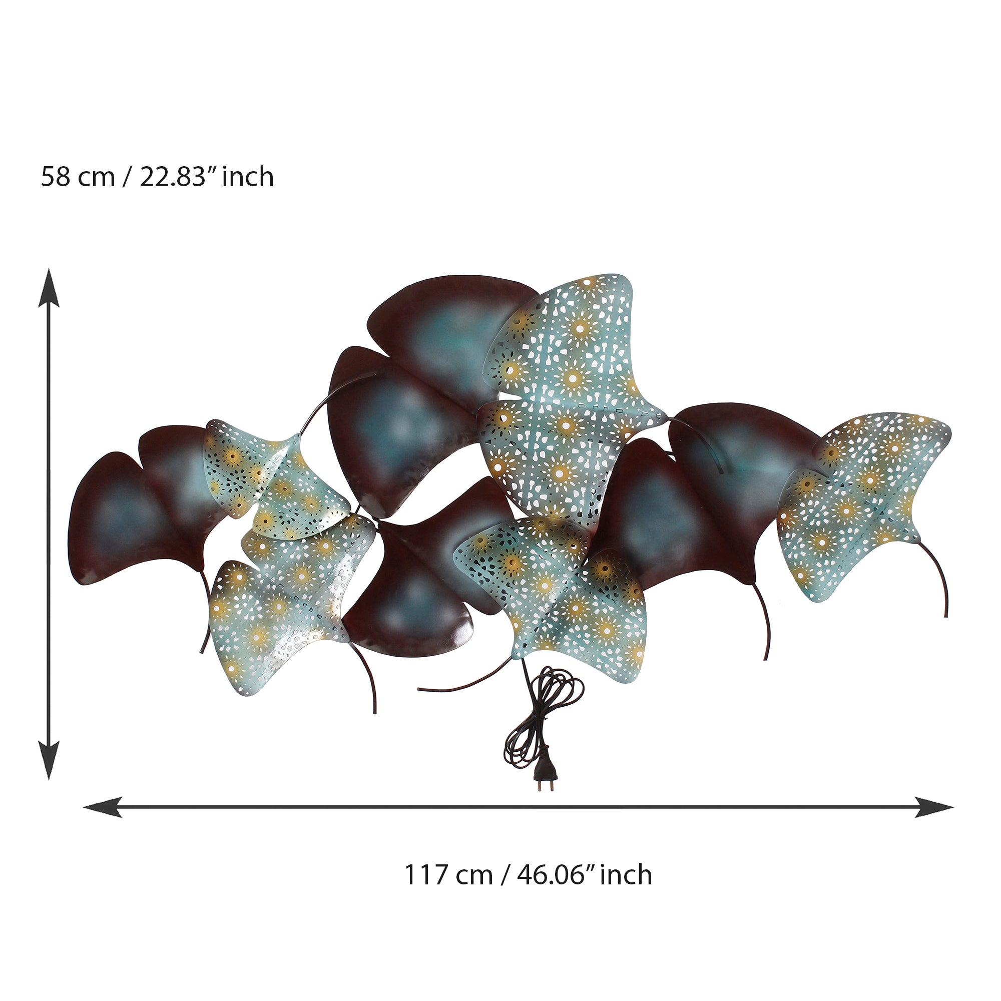 Abstract Colorful Leaves Collection Handcrafted Iron Wall Hanging with Background LED's 3