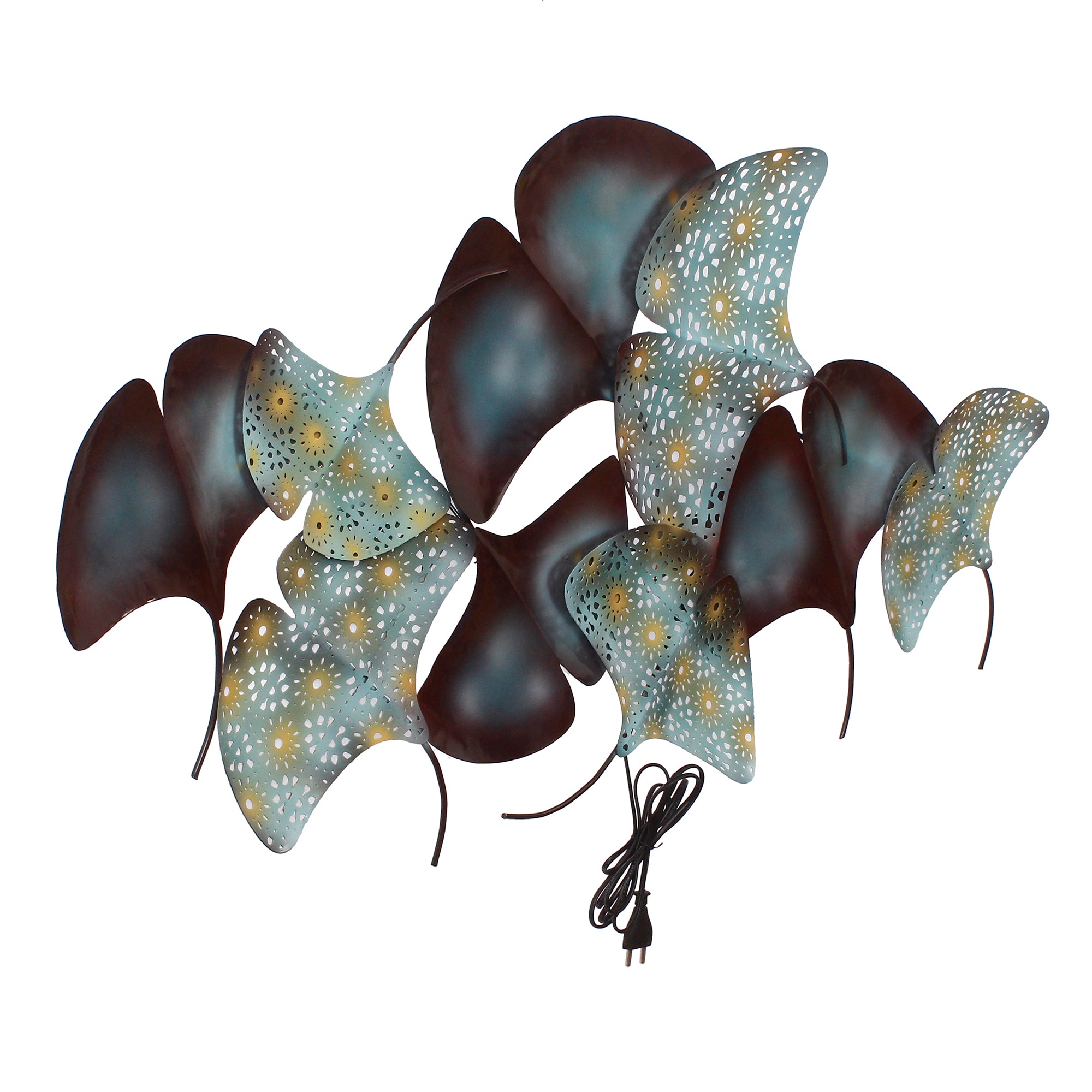 Abstract Colorful Leaves Collection Handcrafted Iron Wall Hanging with Background LED's 4