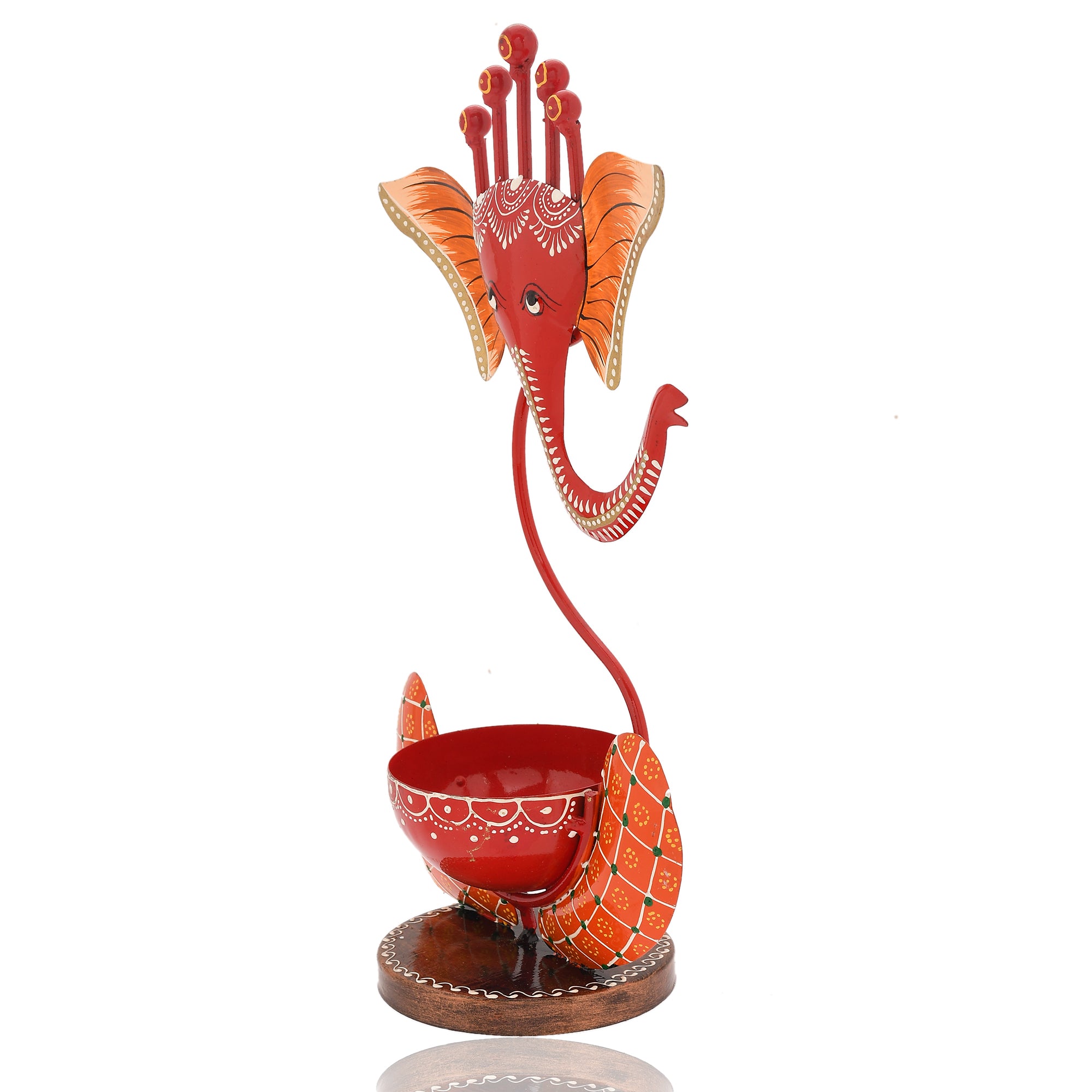 Lord Ganesha Iron Decorative Tea Light Holder- Red & Orange 2