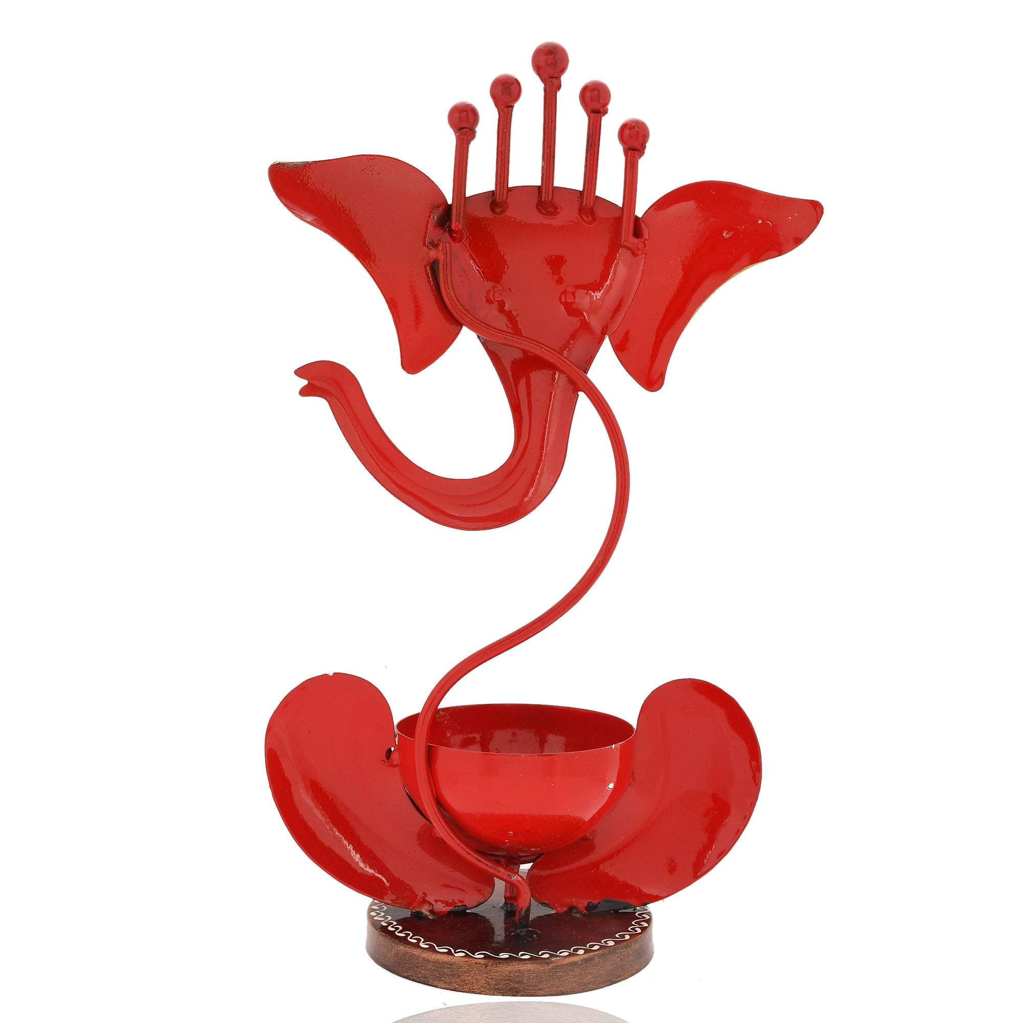 Lord Ganesha Iron Decorative Tea Light Holder- Red & Orange 3