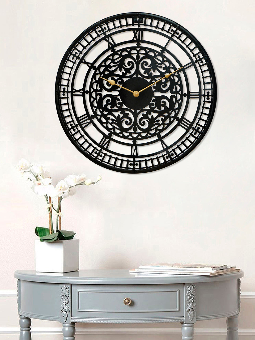 Black Round Shape Designer Wrought Iron Wall Clock (51x51 cm) 1