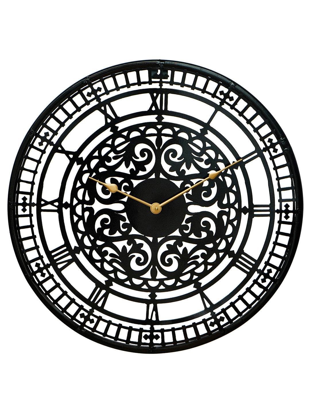 Black Round Shape Designer Wrought Iron Wall Clock (51x51 cm)