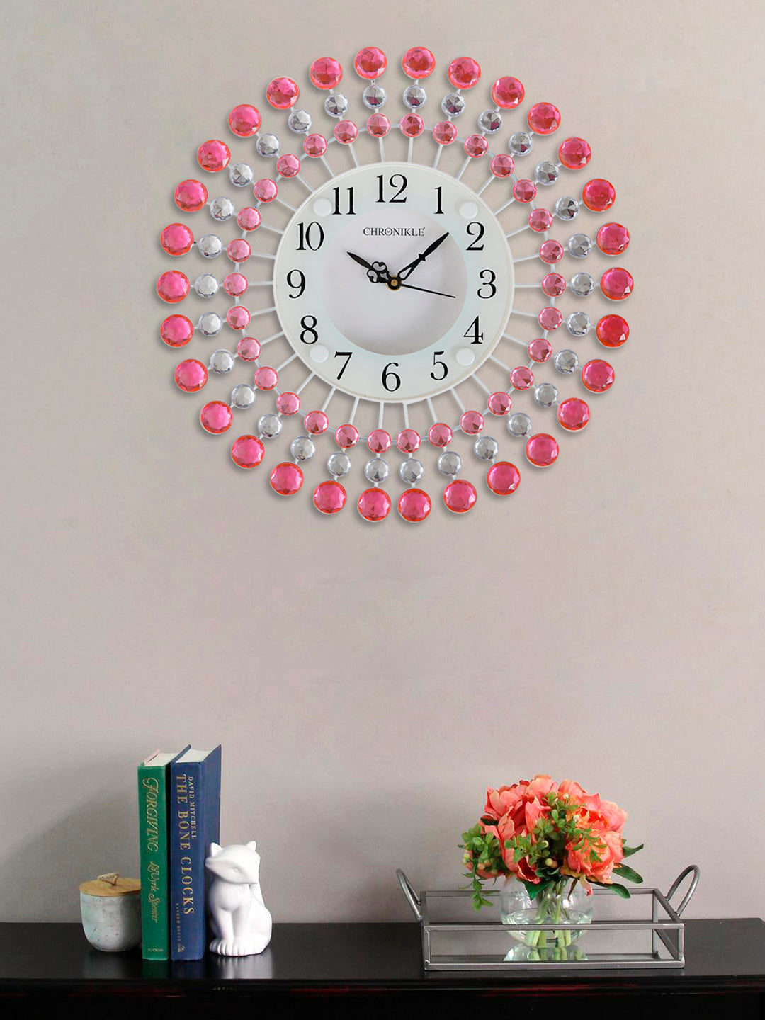 Diamond Series Flower Design Rott Iron Wall Clock (36.5cm*36.5cm*4cm) (Pink) 1