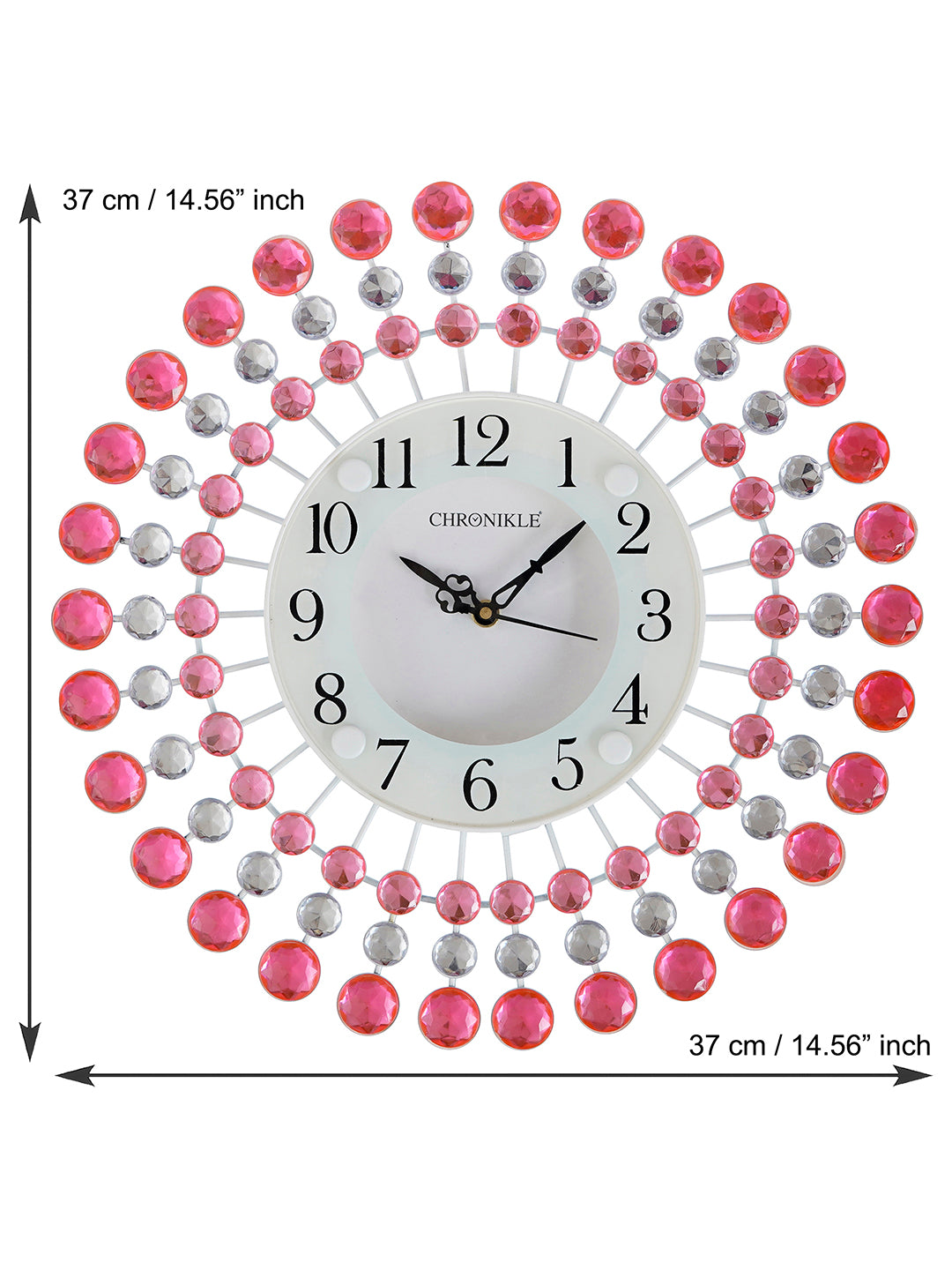 Diamond Series Flower Design Rott Iron Wall Clock (36.5cm*36.5cm*4cm) (Pink) 2