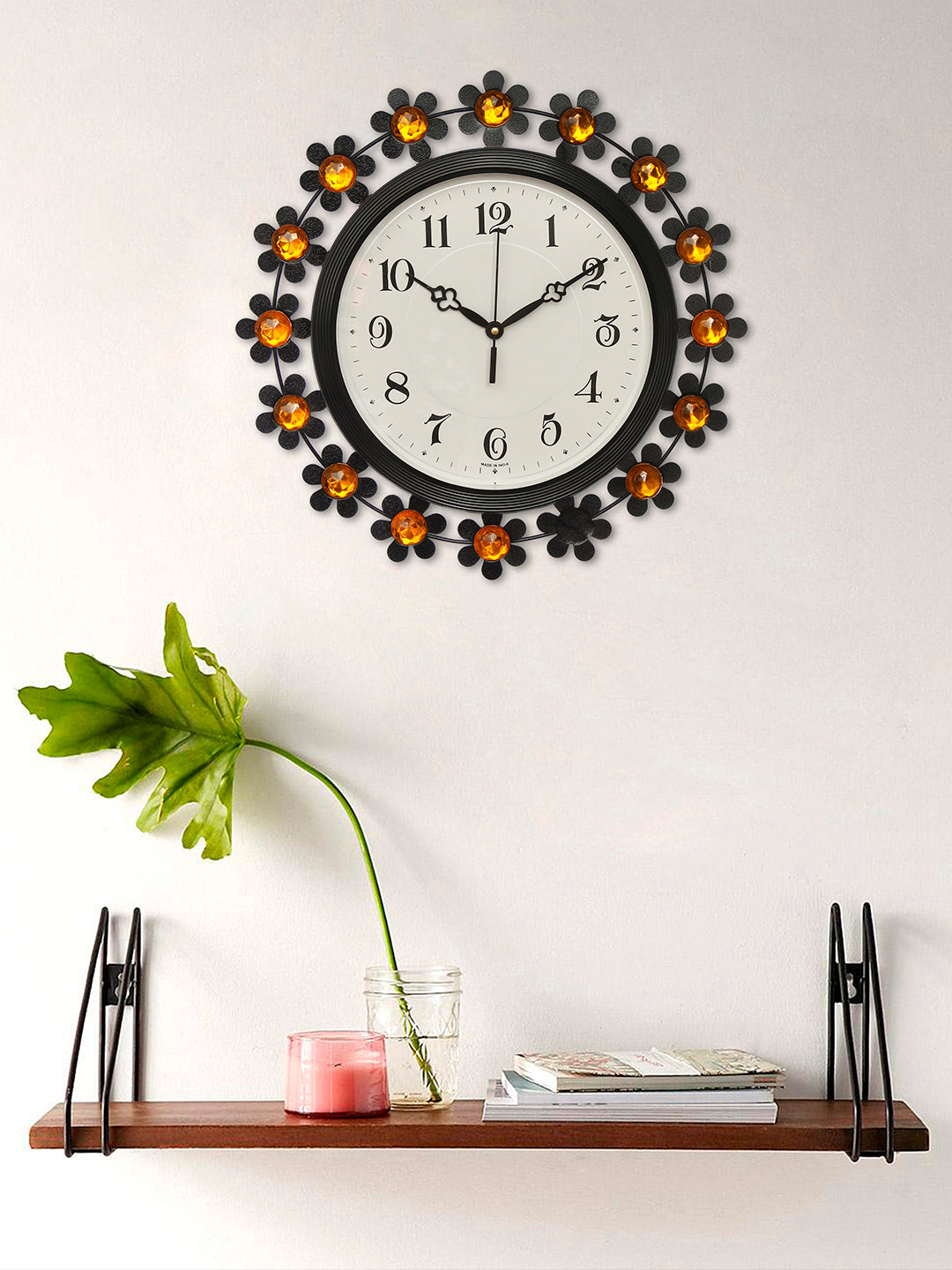 Iron & Crystal Elegant Design Wall Clock, Black, Yellow (37*37*5 cm) 2